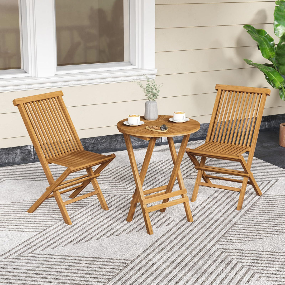 Tangkula Patio Folding Chairs Set of 2/4, Outdoor Teak Wood Chairs w/Slatted Seat & Backrest - Product image 2