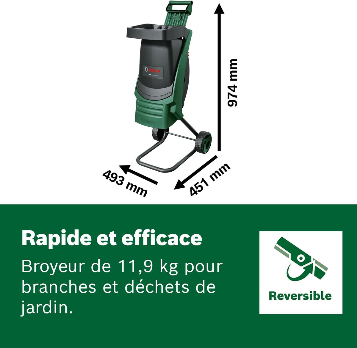Bosch AXT Rapid 2000 Plant shredder (for powerful shredding of garden debris; powerful 2000 W motor)