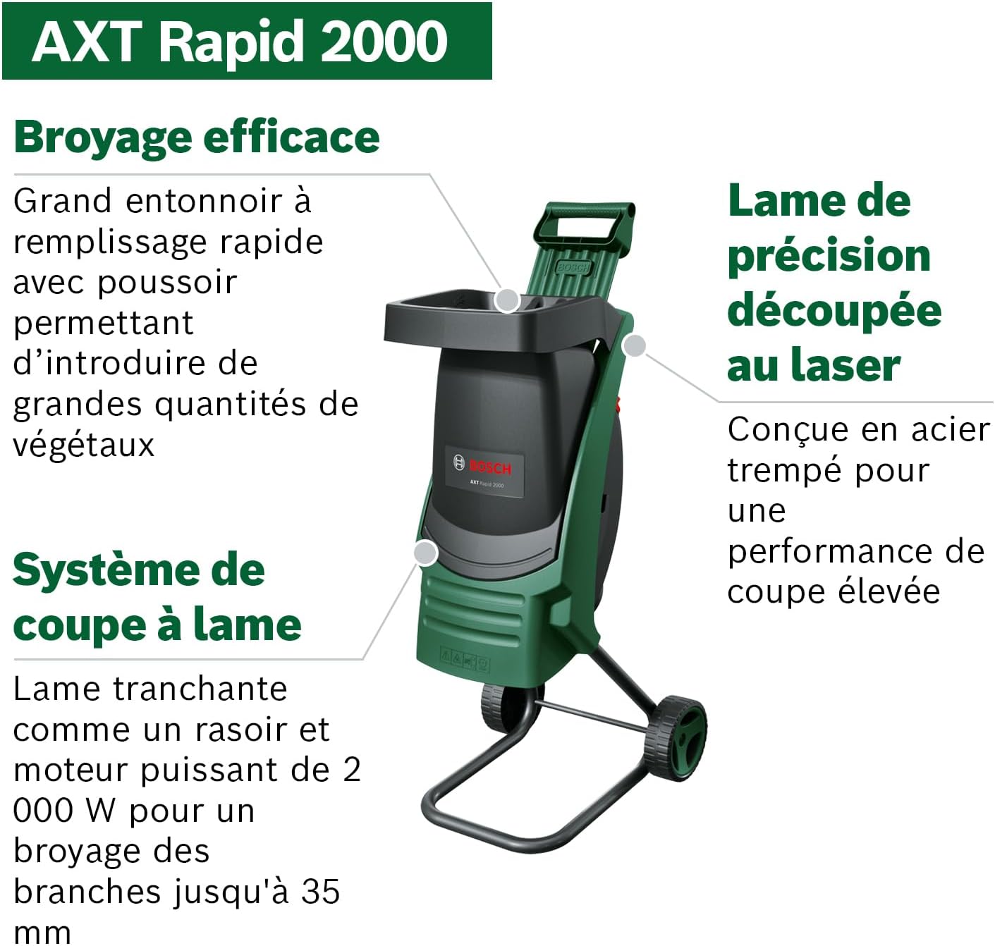 Bosch AXT Rapid 2000 Plant shredder (for powerful shredding of garden debris; powerful 2000 W motor)