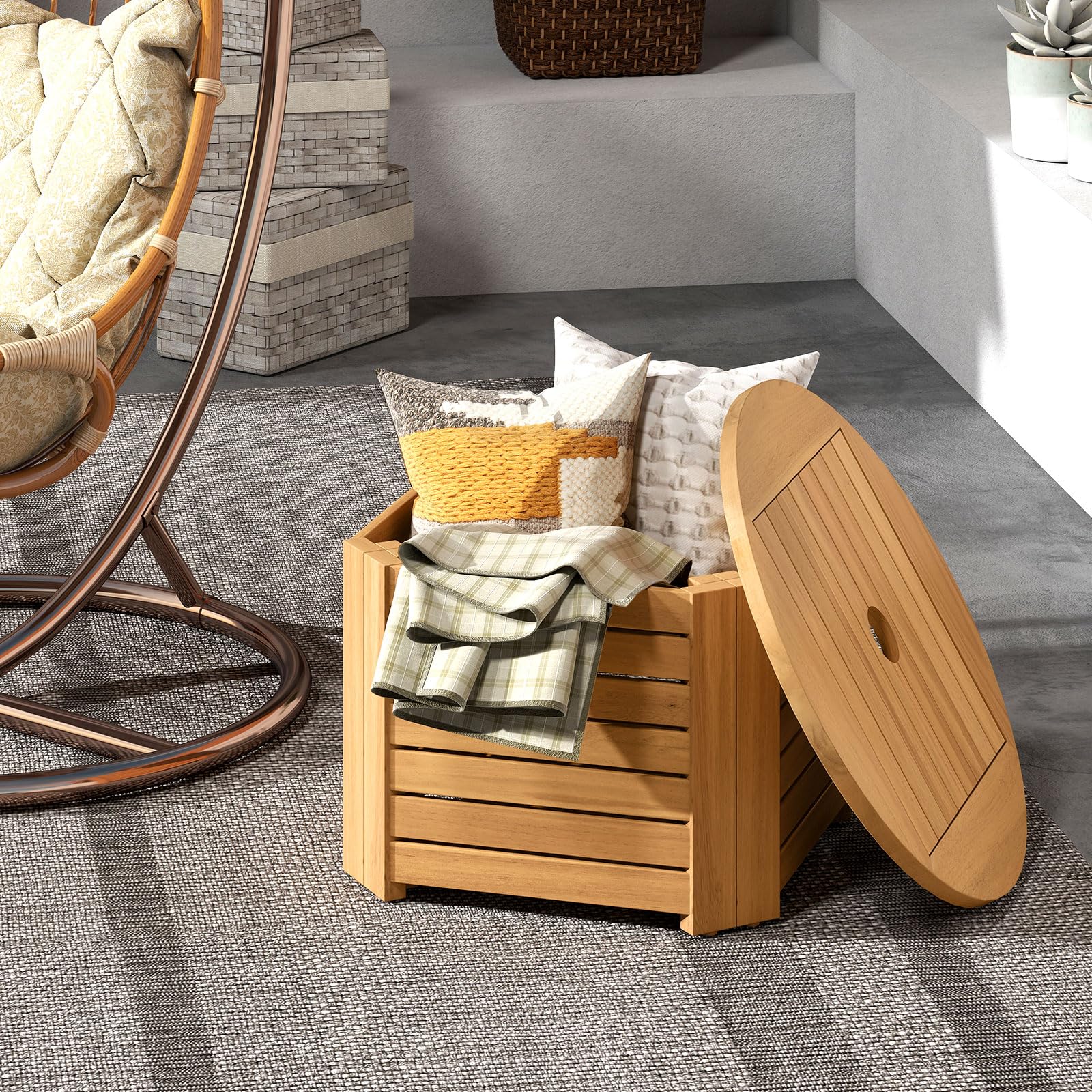 Tangkula 2-in-1 Outdoor Side Table with Storage Acacia Wood Slatted Coffee Table Square and Round Slatted - Product image 9