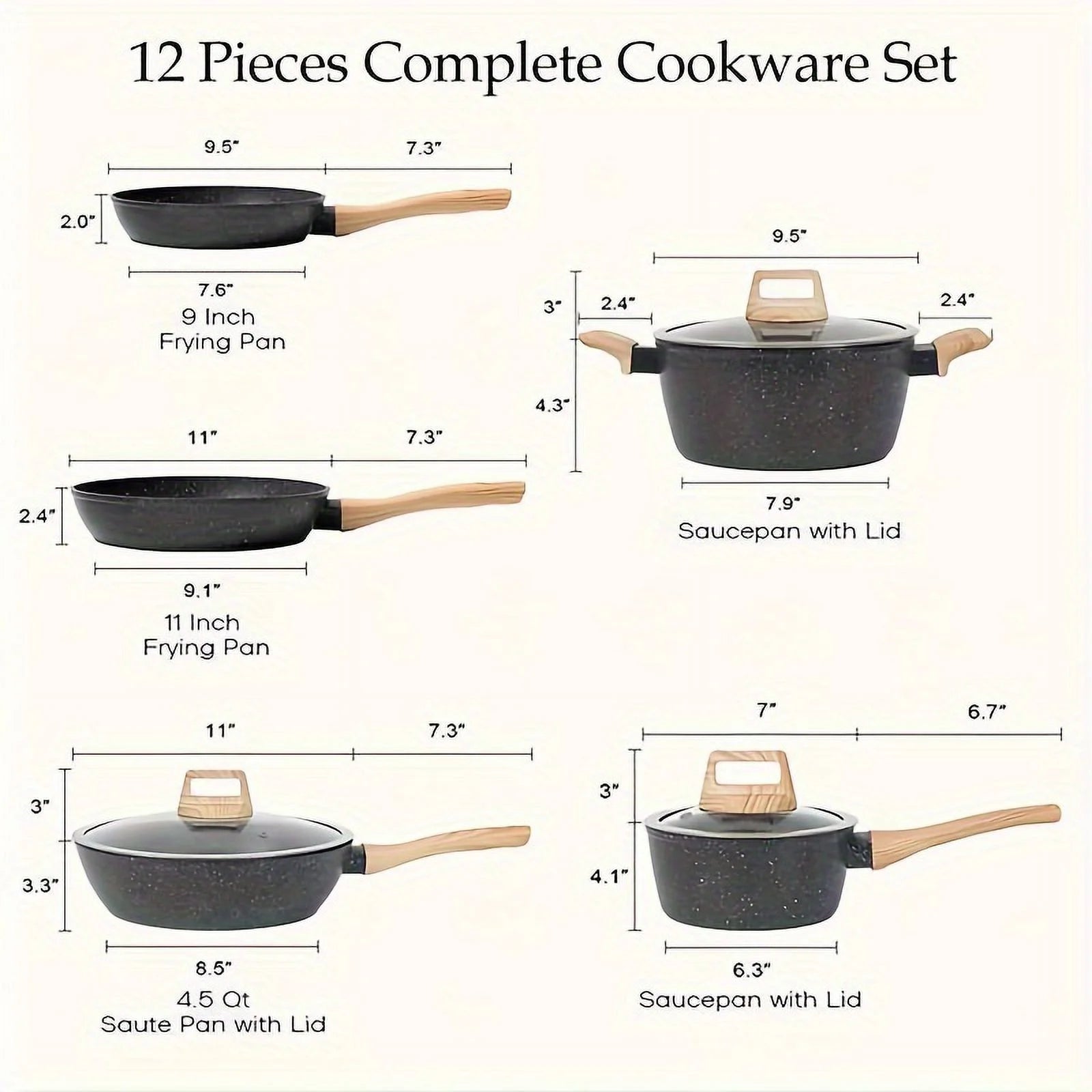 Non - Stick 12 POTS and Pans Set, Cookware Set, Including Frying Pan, Steamer, Silicone Spatula and Tongs - Product image 3