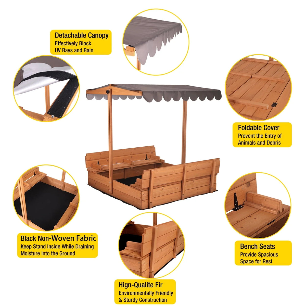 Morgete 47'' Outdoor Sandbox for Kids with Lid and Bench, Wooden Sand Play Toys Center - Product image 9
