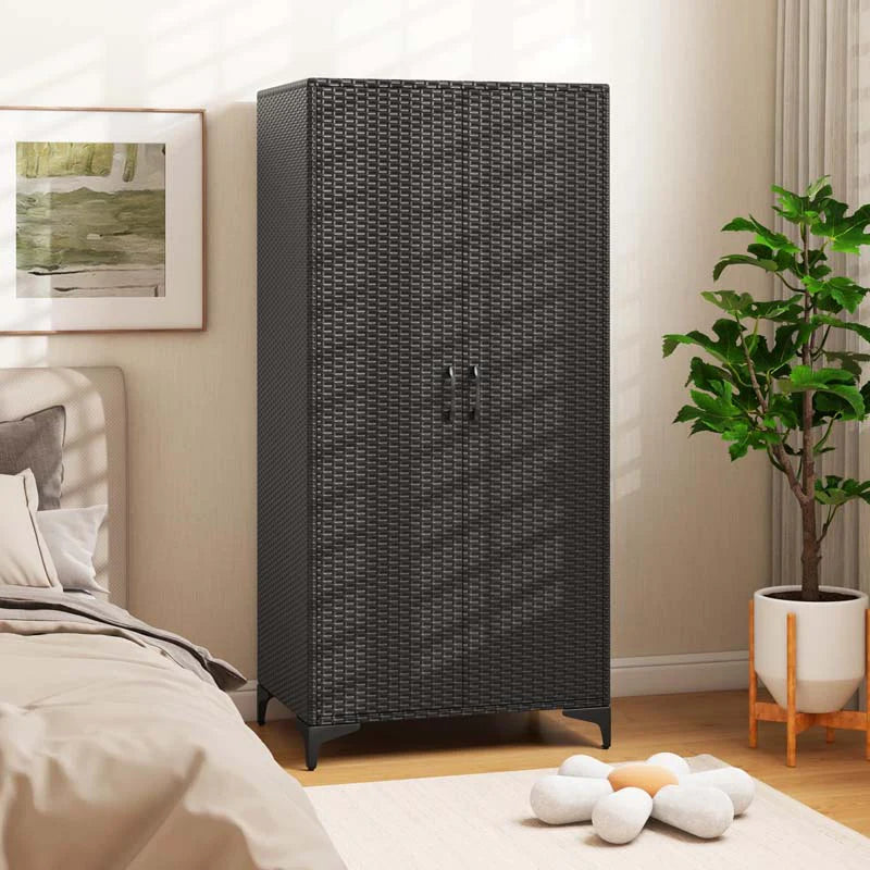 62" Tall PE Rattan Wicker Wardrobe Closet Storage Cabinet with 2 Doors, Hanging Rod, 4 Storage Cubes - Product image 3