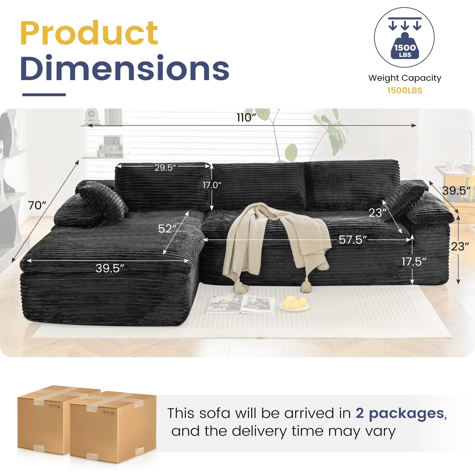 AECOJOY 110" L Shaped Modular Sectional Sofa for Living Room, Cloud Boneless Couch - Product image 4
