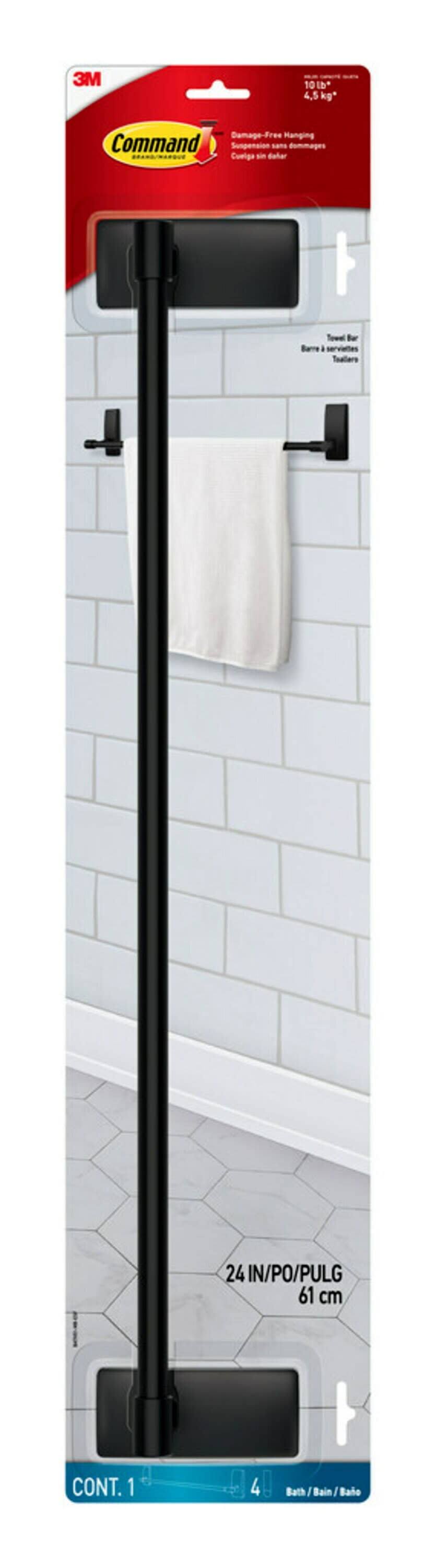 Command Bath Matte Black Towel Bar, 2 Large Strips - Product image 1