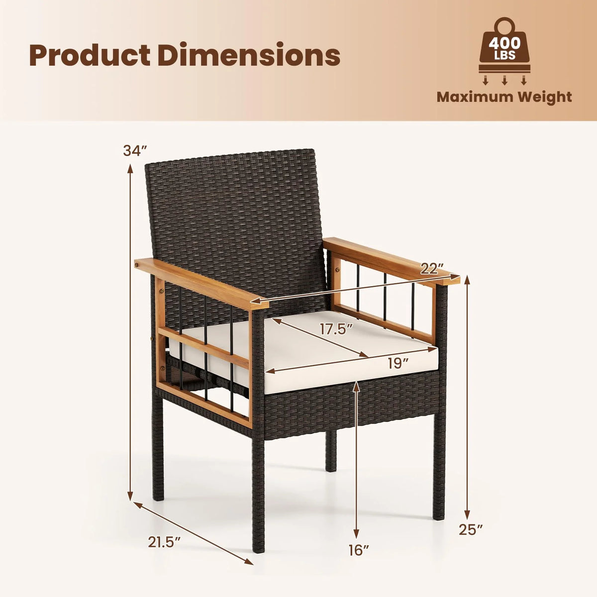 Tangkula Acacia Wood Wicker Patio Dining Chairs Set of 2/4 - Product image 3
