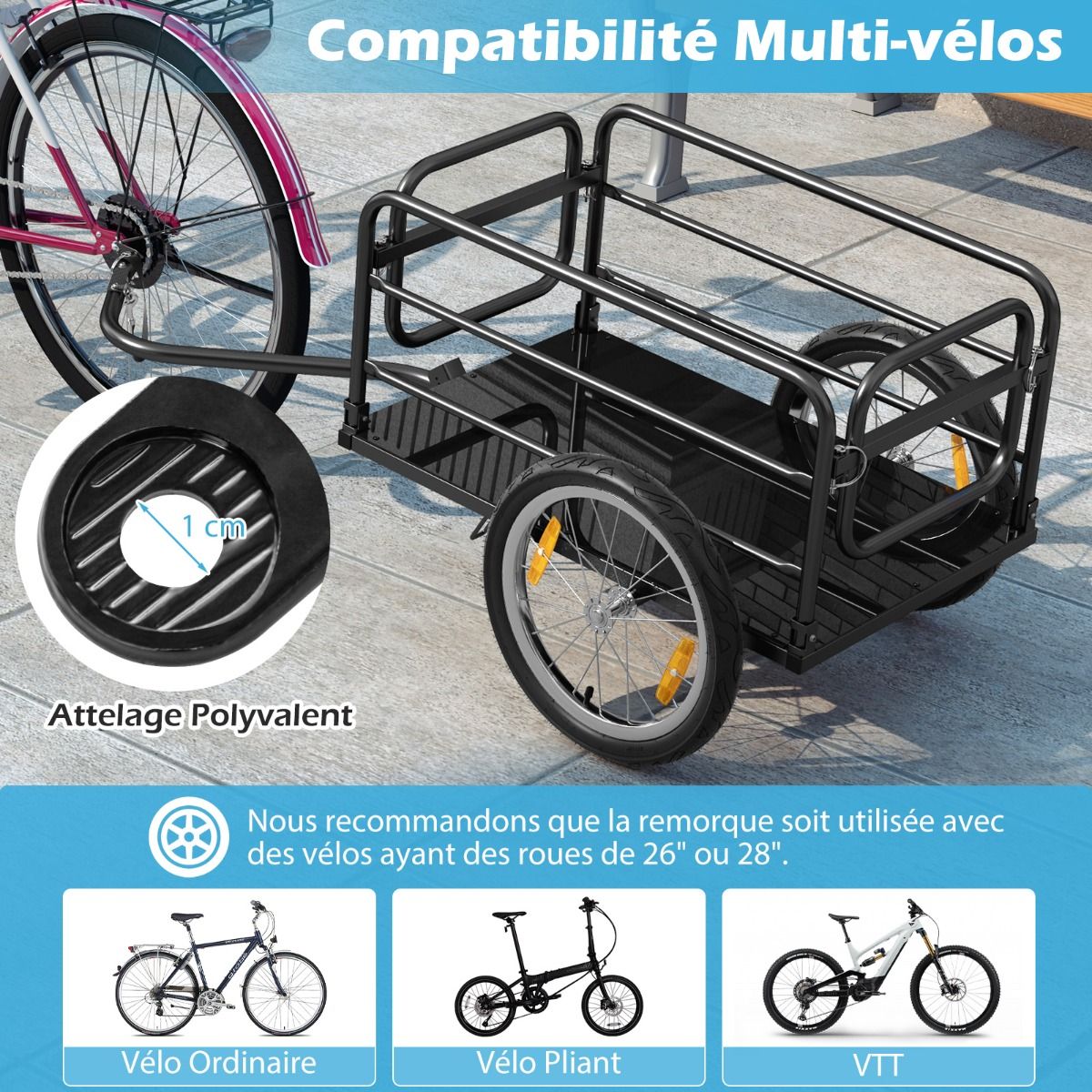 Bicycle Trailer with Foldable Frame Load 55 kg Bicycle Trolley with Oxford Cloth Cover 40 cm Air Wheels Blue Reflectors -