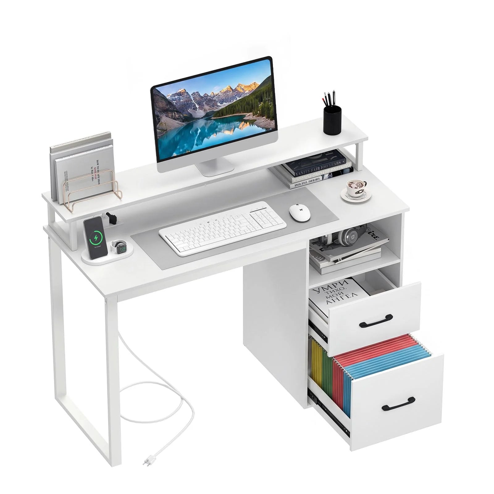 Tangkula 48" Computer Desk with 2 Storage Drawers & Power Outlets - Product image 1