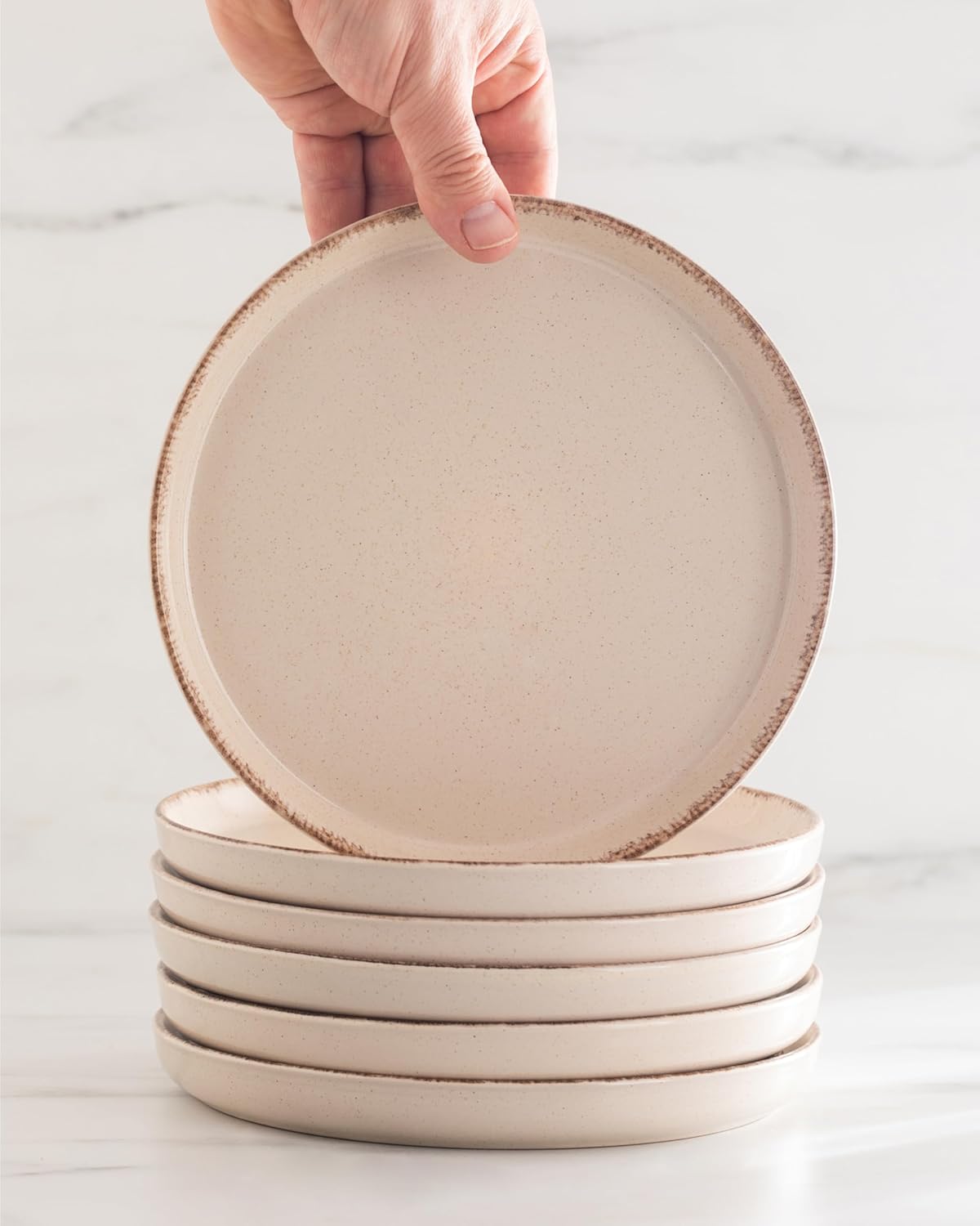 Rustic Stoneware Dinnerware Set for 6 People 24 Pieces - Rustic Dinner Service, Dishwasher Safe - Set of Bowls and Plates - Pure Living Tableware in Beige