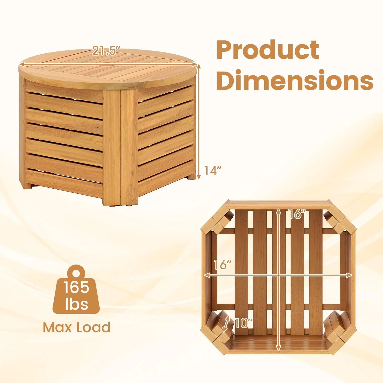 Tangkula 2-in-1 Outdoor Side Table with Storage Acacia Wood Slatted Coffee Table Square and Round Slatted - Product image 4