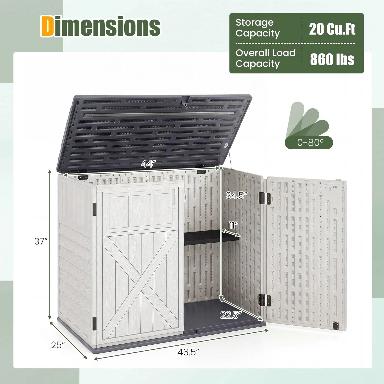Tangkula Large Outdoor Storage Cabinet 20 Cu.Ft Horizontal Resin Storage Shed - Product image 4
