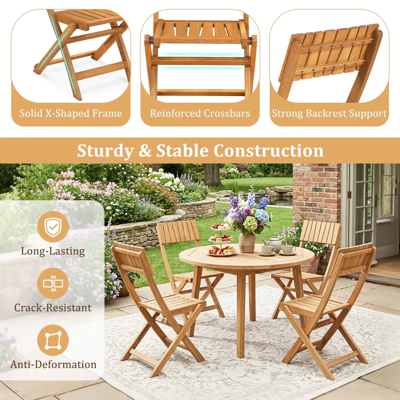 Tangkula Wood Foldable Patio Chairs Set of 2/4 - Product image 7