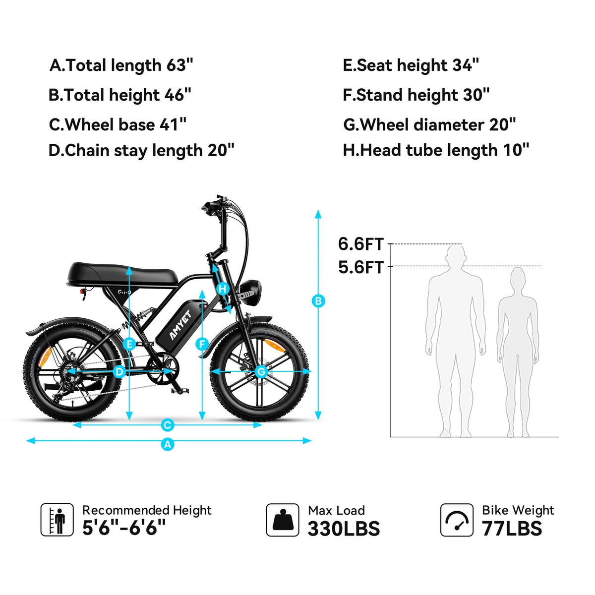 AMYET G60 Peak 1500W Electric Bike, 20" Fat Tire E - Mountain Bikes - Product image 9