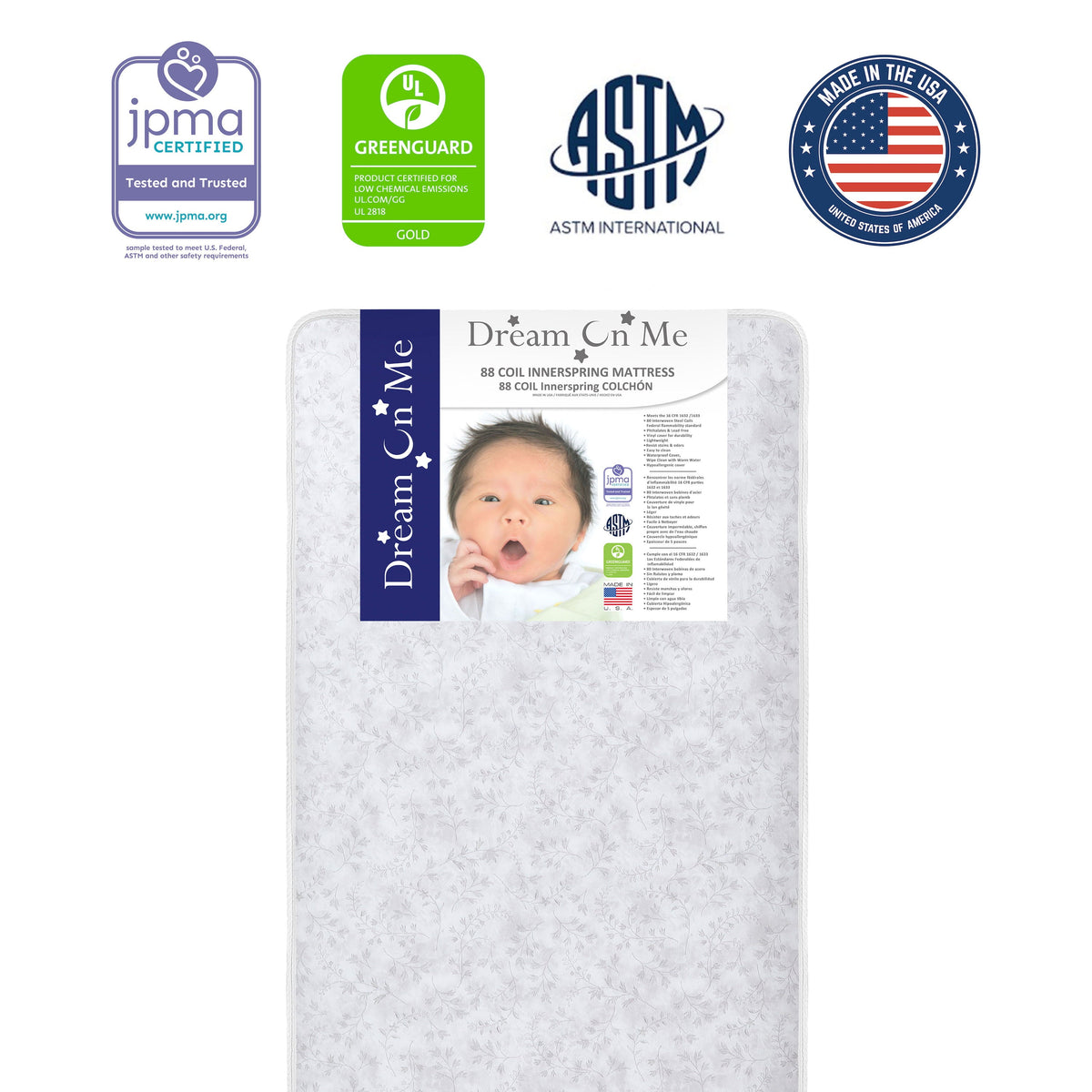 on Me Twinkle 5 88 Coil Crib and Toddler Mattress. Morning Mist Floral. Greenguard Gold Certified - Product image 8