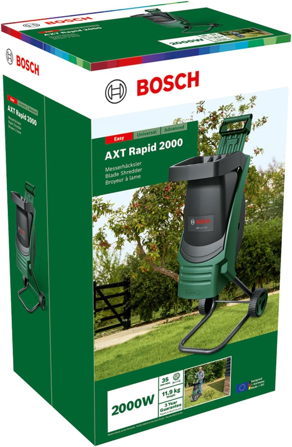 Bosch AXT Rapid 2000 Plant shredder (for powerful shredding of garden debris; powerful 2000 W motor)