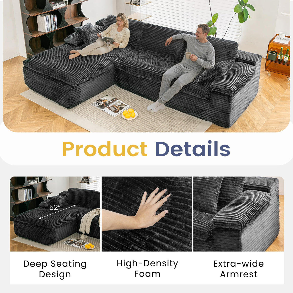 AECOJOY 110" L Shaped Modular Sectional Sofa for Living Room, Cloud Boneless Couch - Product image 9