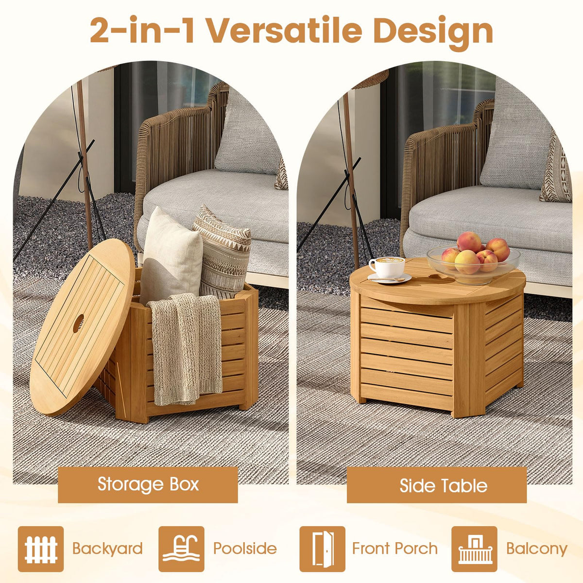 Tangkula 2-in-1 Outdoor Side Table with Storage Acacia Wood Slatted Coffee Table Square and Round Slatted - Product image 8
