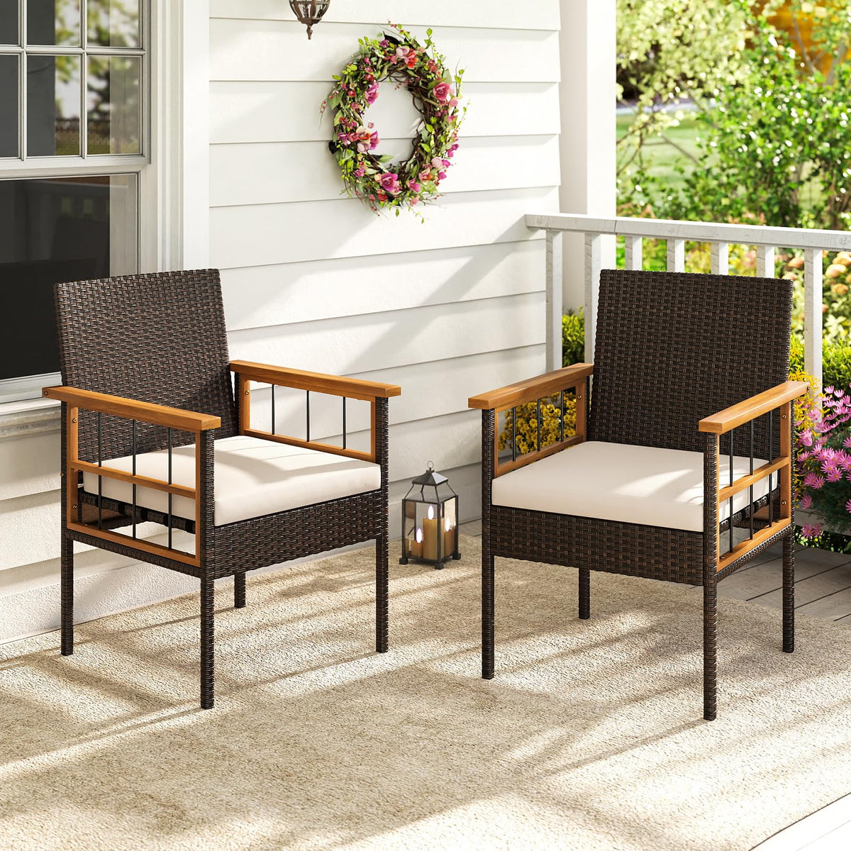 Tangkula Acacia Wood Wicker Patio Dining Chairs Set of 2/4 - Product image 2
