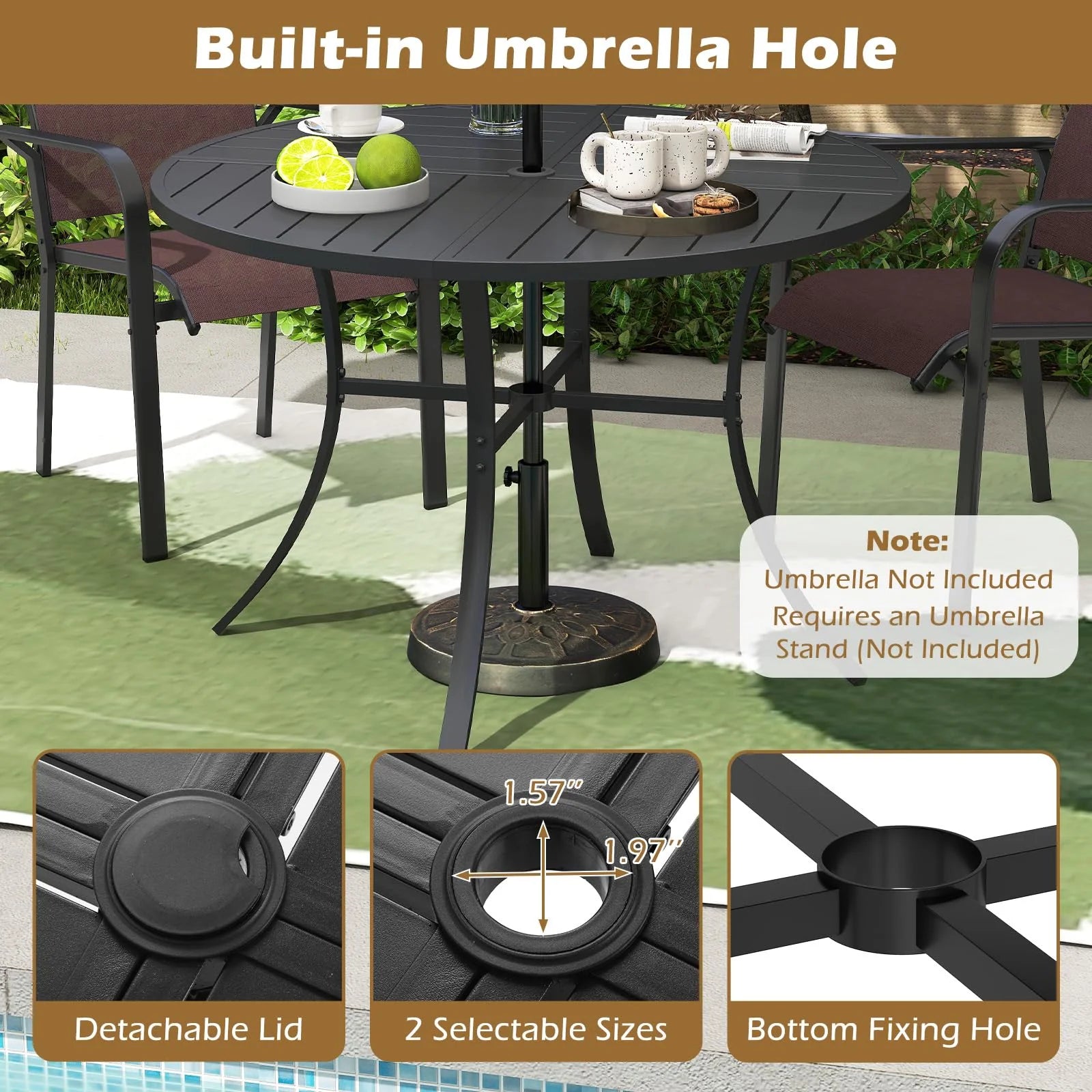 Tangkula 5 Pieces Patio Dining Set Outdoor Round Table and Stackable Chairs with Umbrella Hole - Product image 5