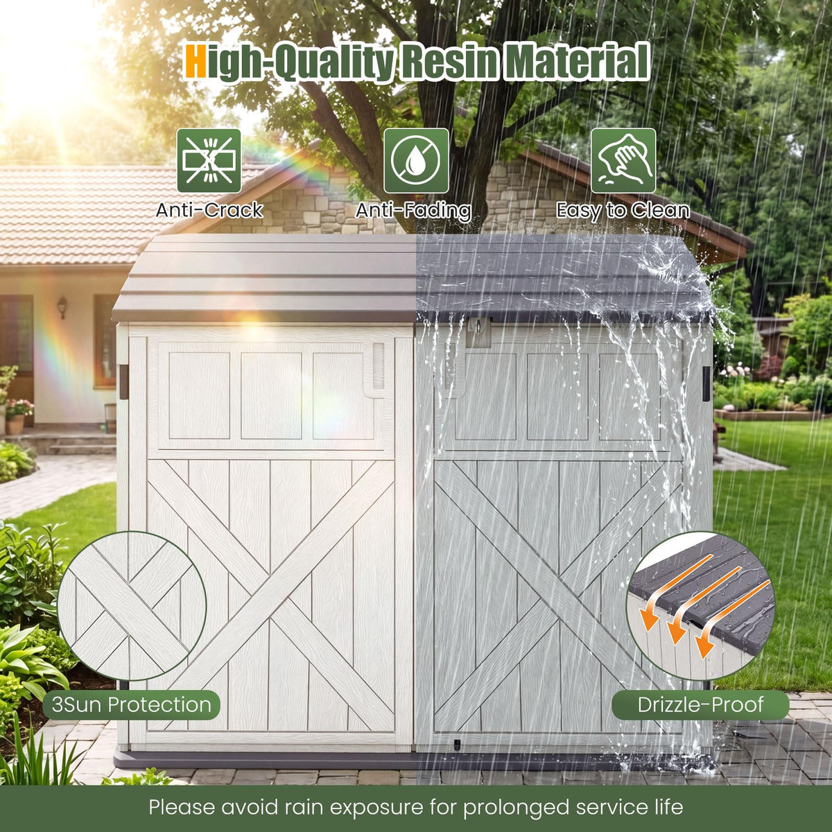 Tangkula Large Outdoor Storage Cabinet 20 Cu.Ft Horizontal Resin Storage Shed - Product image 5