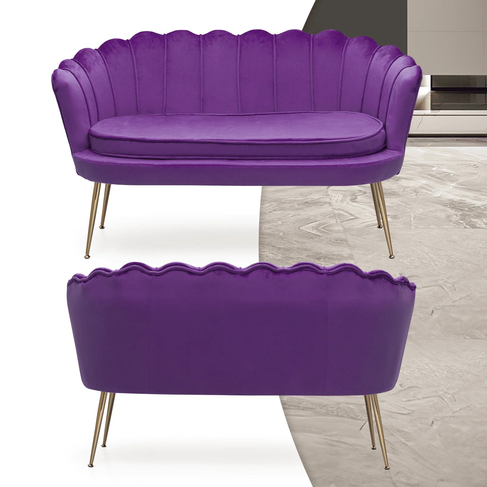 Monibloom Contemporary Velvet Loveseat Chair with Gold - Finished Metal Legs, 2 - Product image 13
