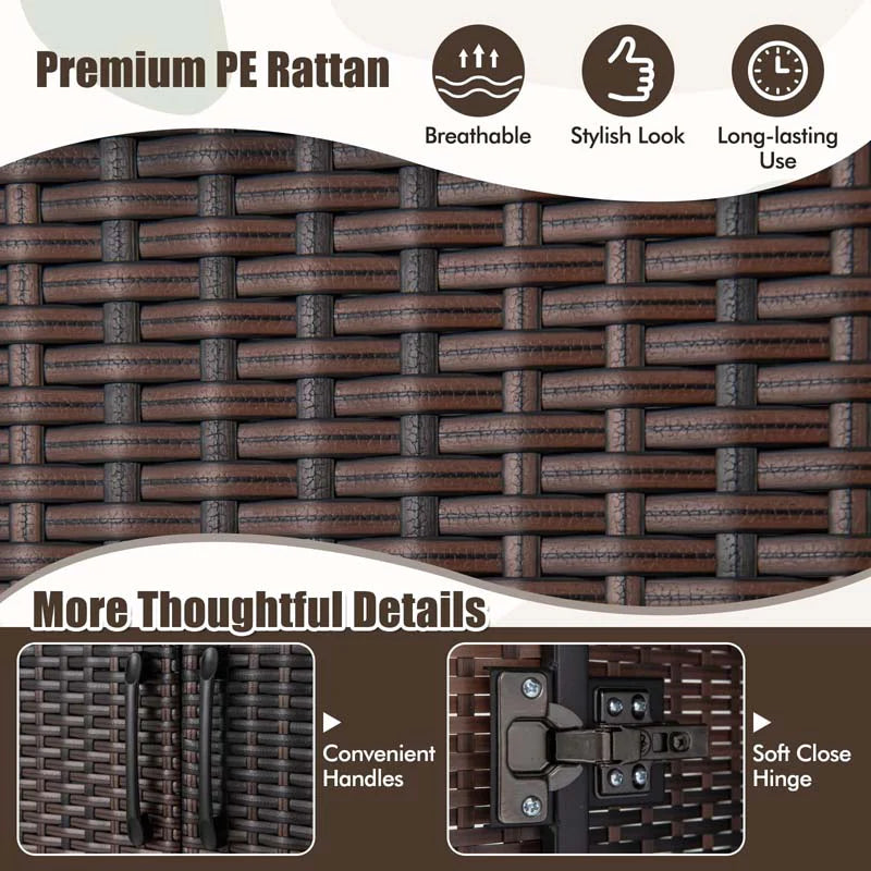 62" Tall PE Rattan Wicker Wardrobe Closet Storage Cabinet with 2 Doors, Hanging Rod, 4 Storage Cubes - Product image 15