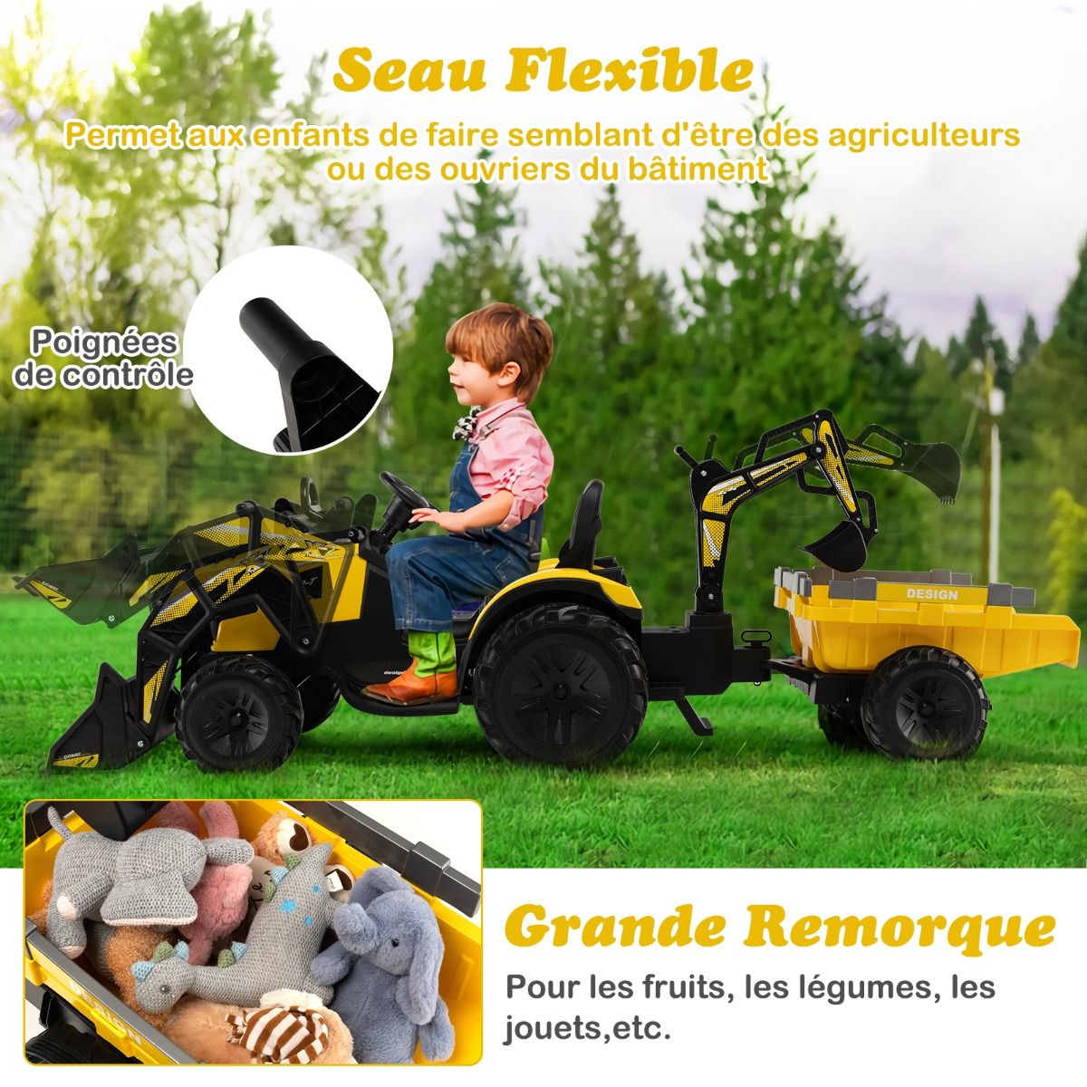 12 V Electric Tractor for Children 3-5 km/h MP3 USB Remote Control Green/Yellow -