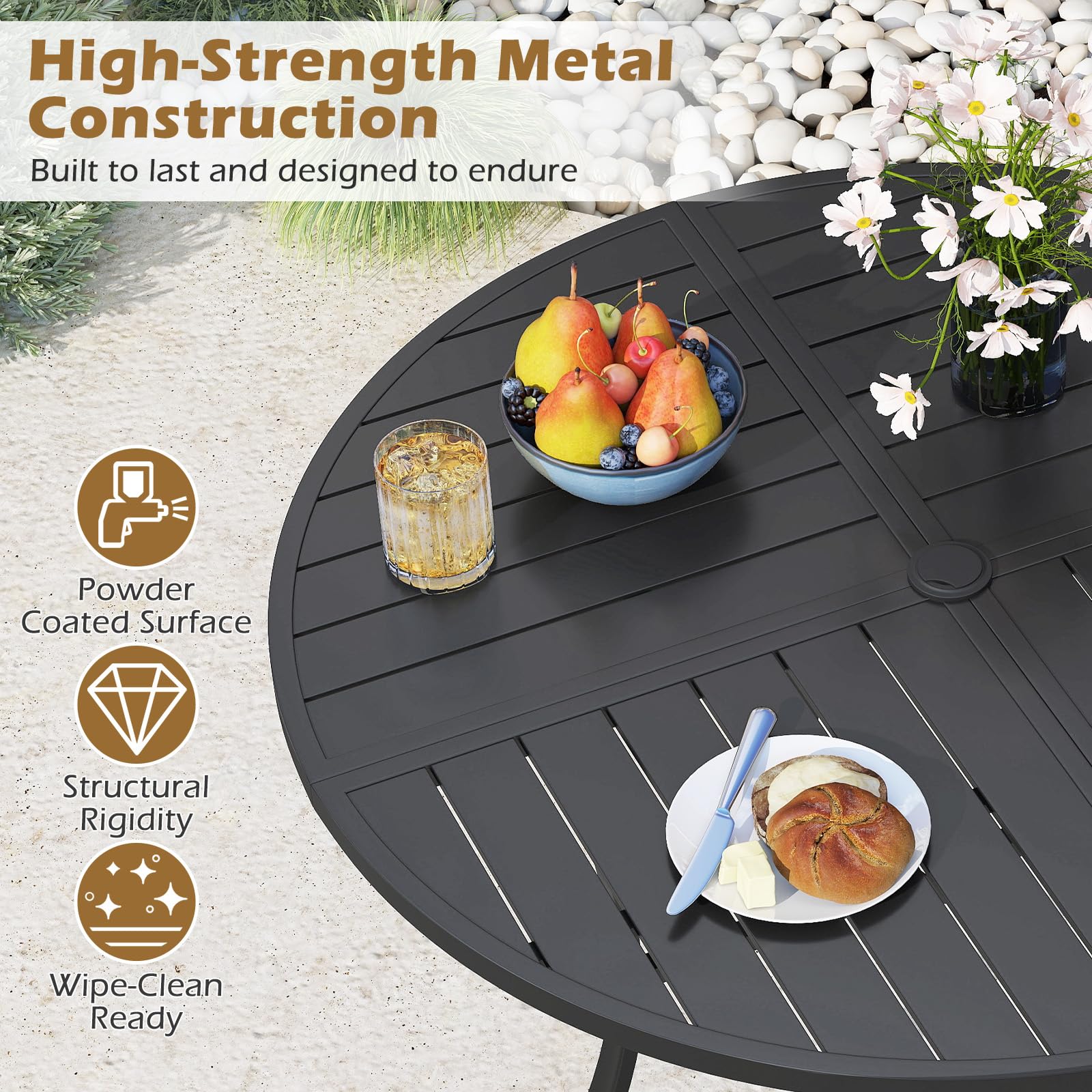 Tangkula 5 Pieces Patio Dining Set Outdoor Round Table and Stackable Chairs with Umbrella Hole - Product image 8