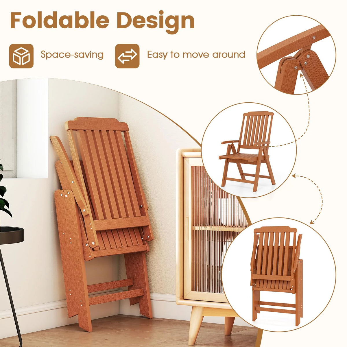 Tangkula Foldable Patio Chair All-Weather HDPE Outdoor Dining Chair with Armrest - Product image 7