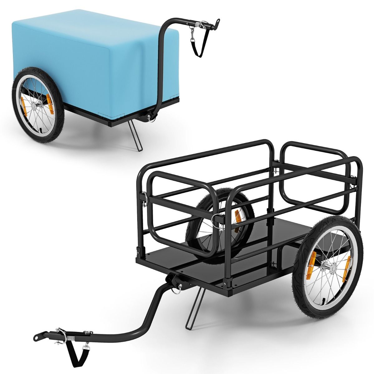 Bicycle Trailer with Foldable Frame Load 55 kg Bicycle Trolley with Oxford Cloth Cover 40 cm Air Wheels Blue Reflectors -