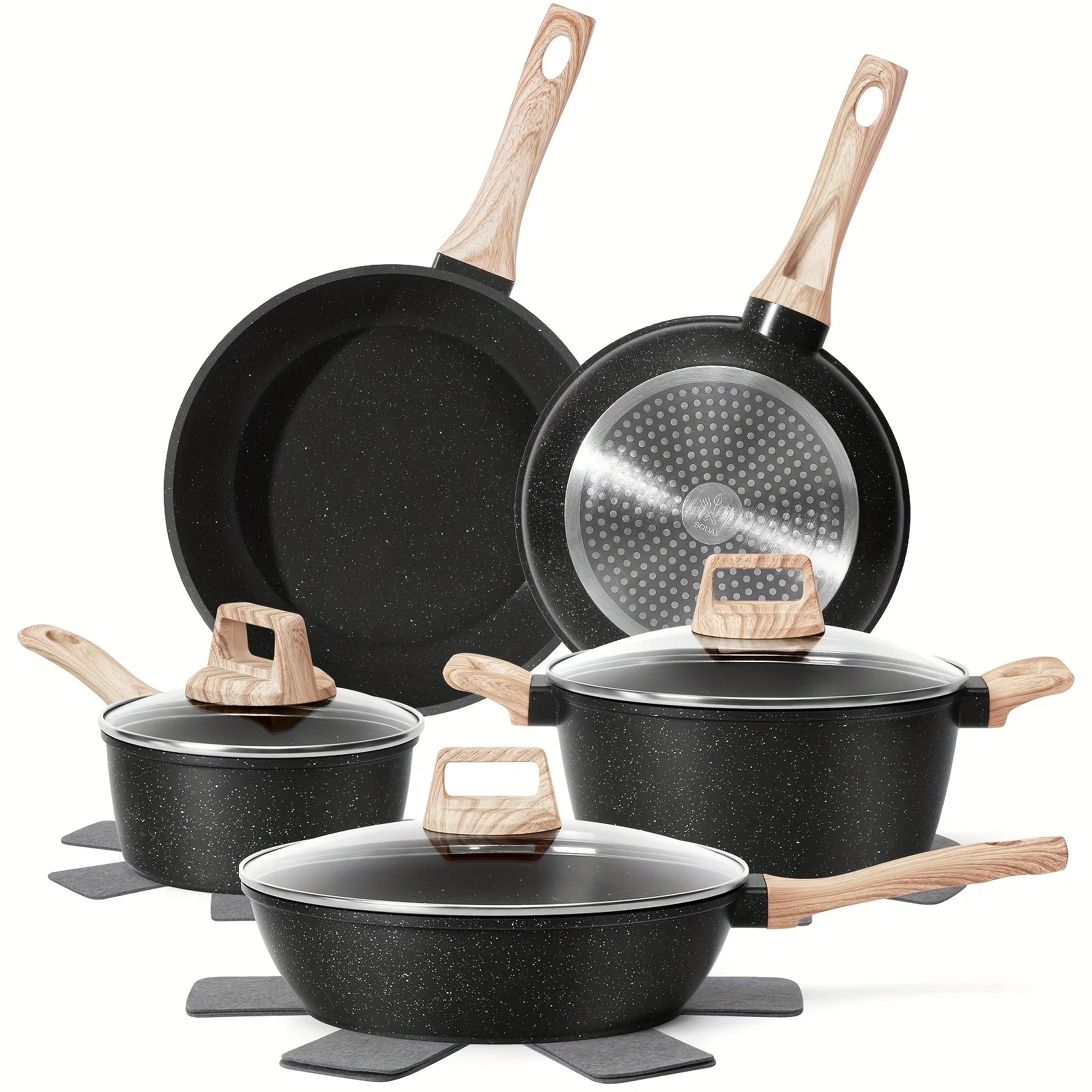 Non - Stick 12 POTS and Pans Set, Cookware Set, Including Frying Pan, Steamer, Silicone Spatula and Tongs - Product image 4