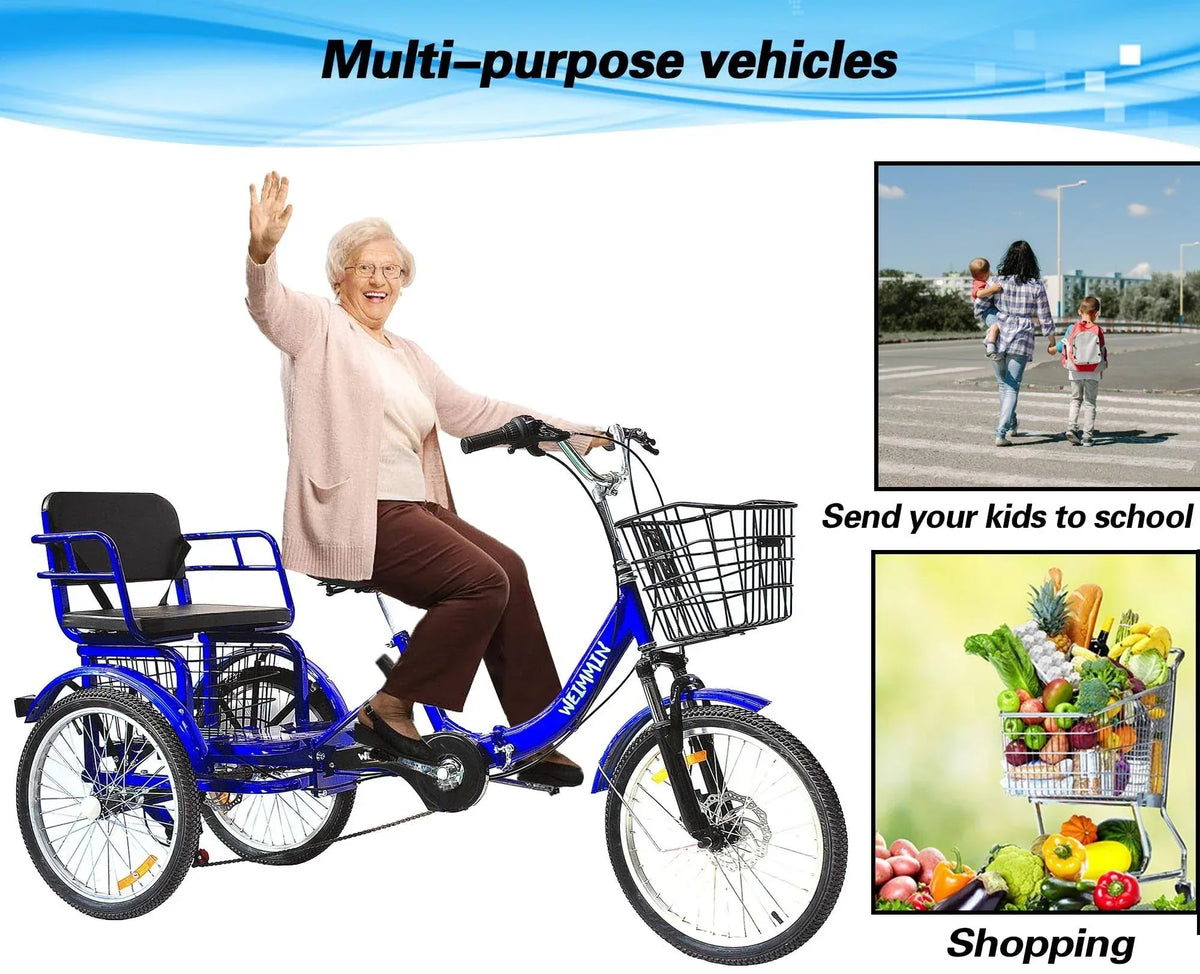 Tricycle 7 Speed, 20 inch 3 Wheel Bikes Folding Tricycle for Adults Star Strip Blue - Product image 2