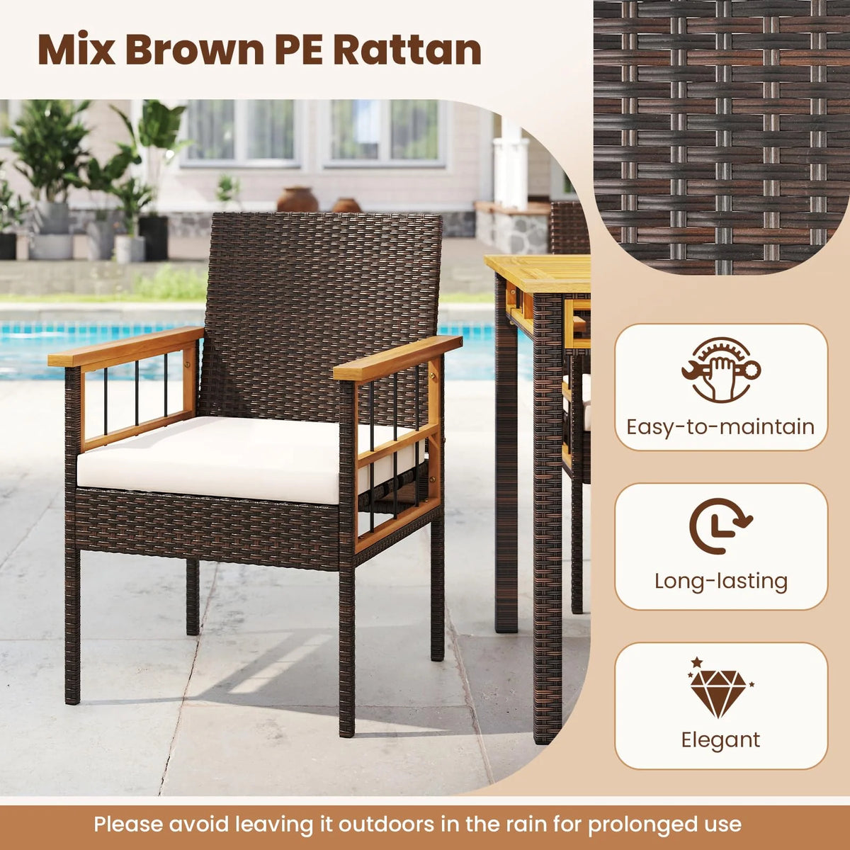 Tangkula Acacia Wood Wicker Patio Dining Chairs Set of 2/4 - Product image 4