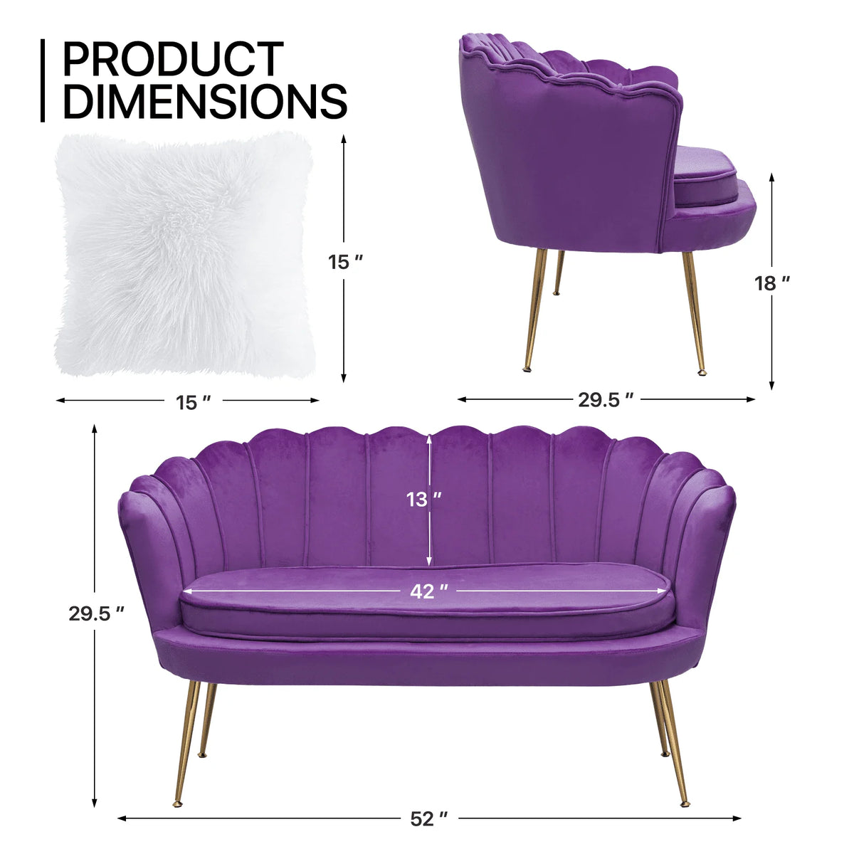 Monibloom Contemporary Velvet Loveseat Chair with Gold - Finished Metal Legs, 2 - Product image 3