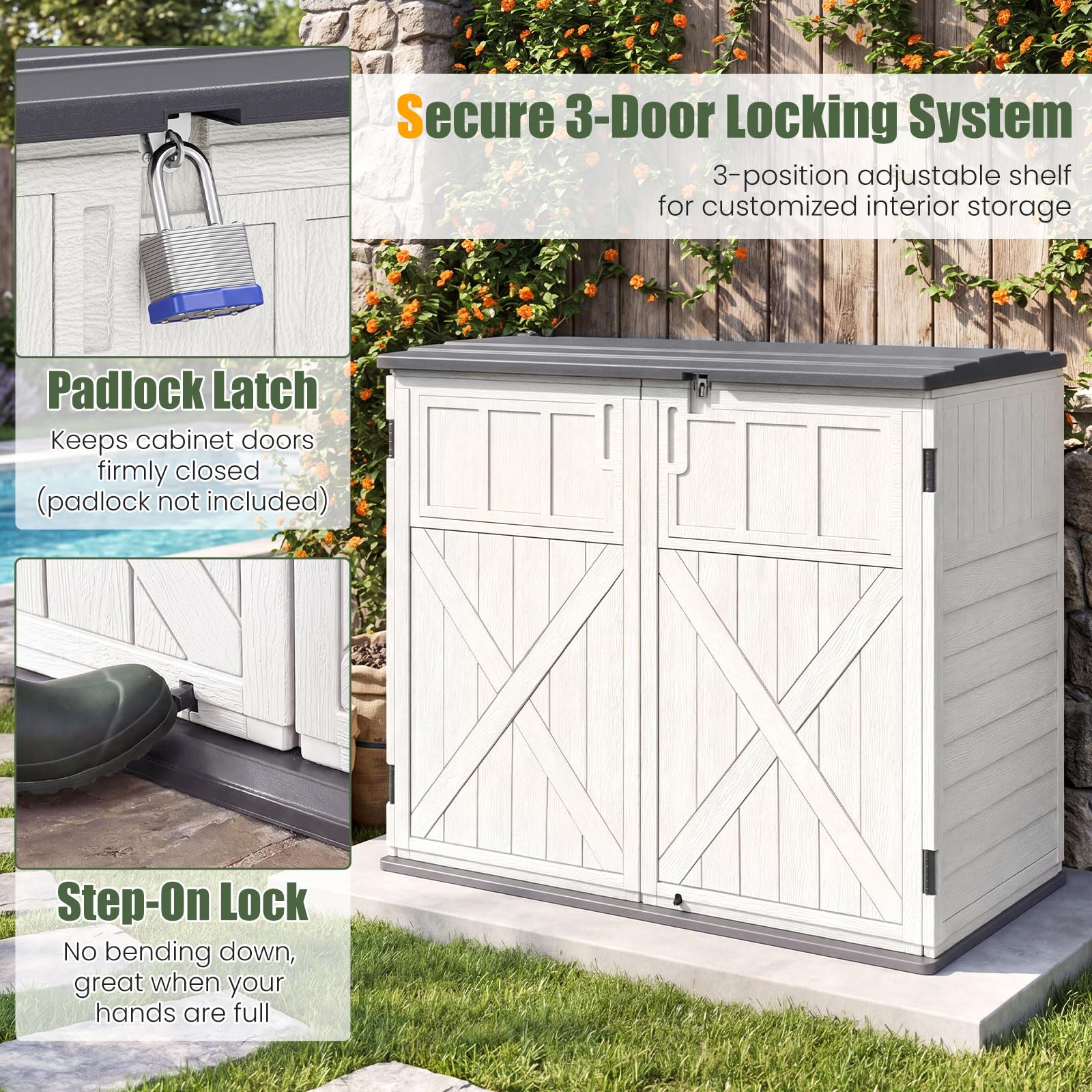 Tangkula Large Outdoor Storage Cabinet 20 Cu.Ft Horizontal Resin Storage Shed - Product image 6