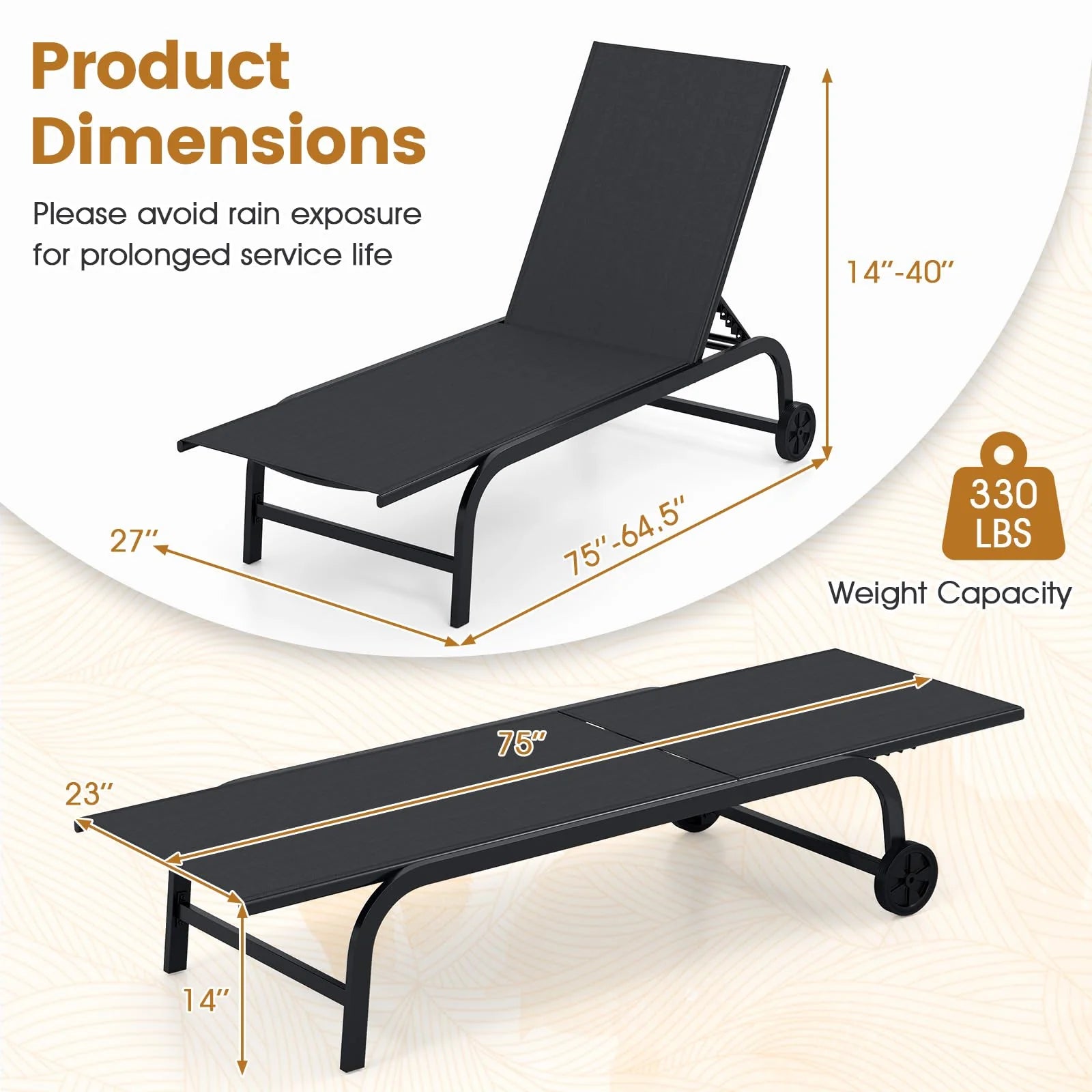 Tangkula Lounge Chair Outdoor 6-Position Recliner Metal Frame Breathable Fabric (1/2) - Product image 5