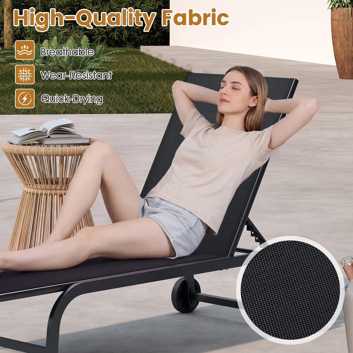 Tangkula Lounge Chair Outdoor 6-Position Recliner Metal Frame Breathable Fabric (1/2) - Product image 6