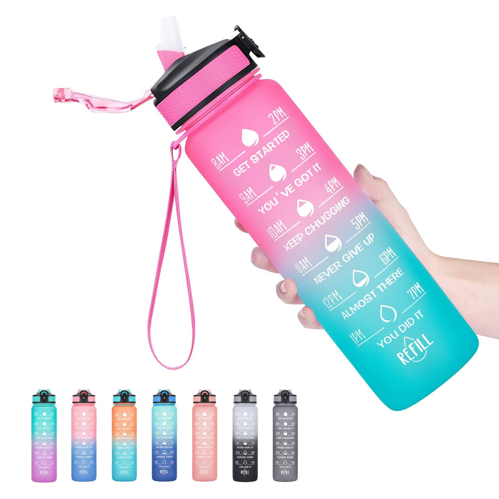 Hyeta 32 oz Water Bottles with Times to Drink and Straw, Motivational Water Bottle with Time Marker - Product image 1