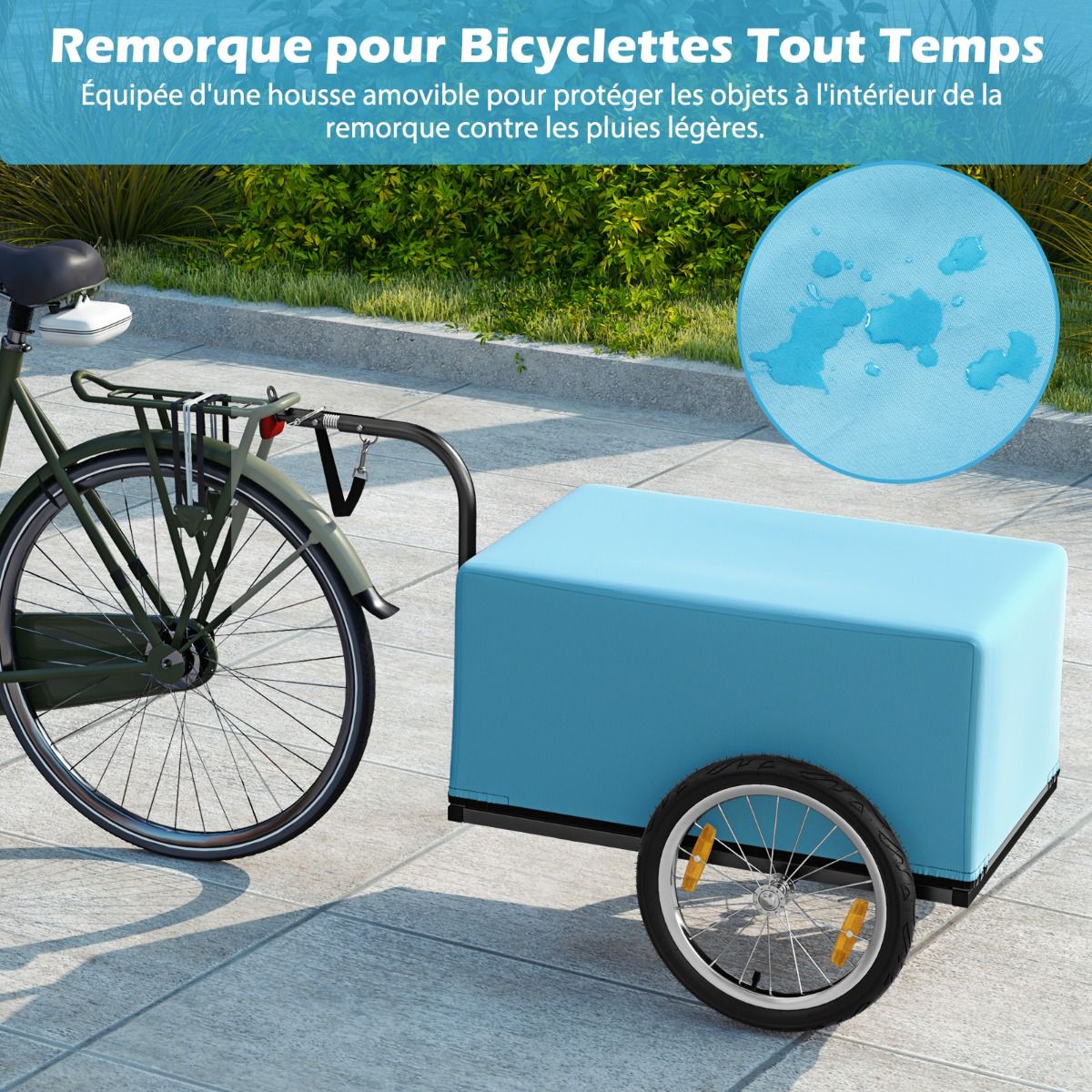Bicycle Trailer with Foldable Frame Load 55 kg Bicycle Trolley with Oxford Cloth Cover 40 cm Air Wheels Blue Reflectors -
