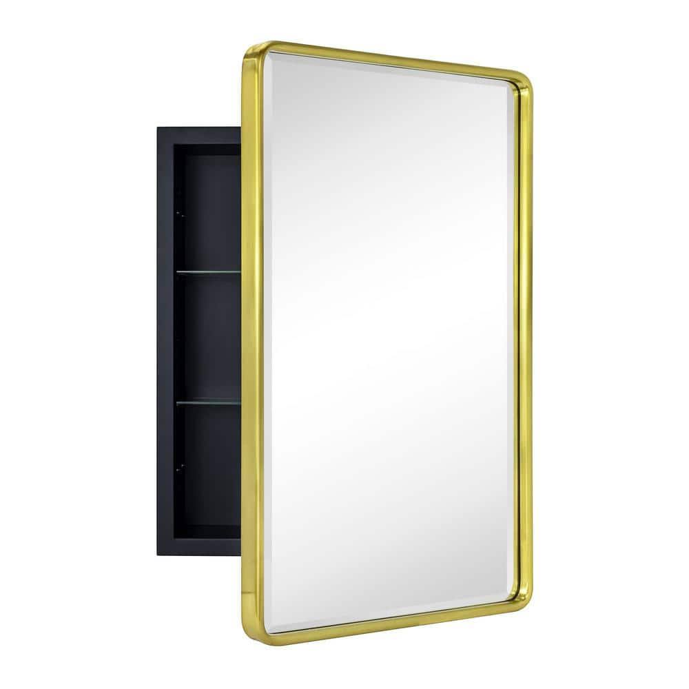 TEHOME Farmhouse 16 in. W x 24 in. H Recessed Rectangular Metal Framed Bathroom Medicine Cabinets with - Product image 1