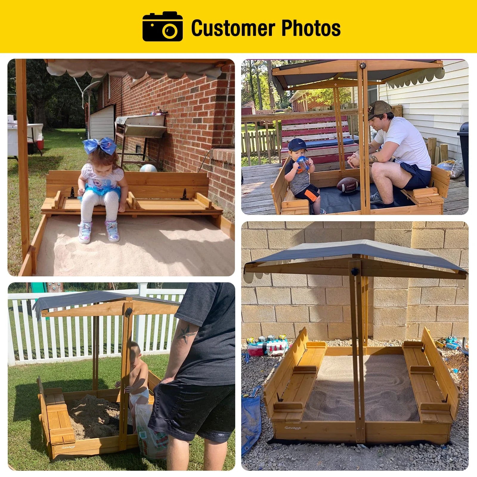 Morgete 47'' Outdoor Sandbox for Kids with Lid and Bench, Wooden Sand Play Toys Center - Product image 2