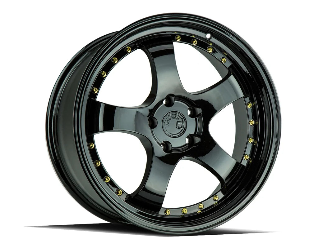 Aodhan AH01 15" 4x100/114.3 Full Gloss Black (Gold Rivet)