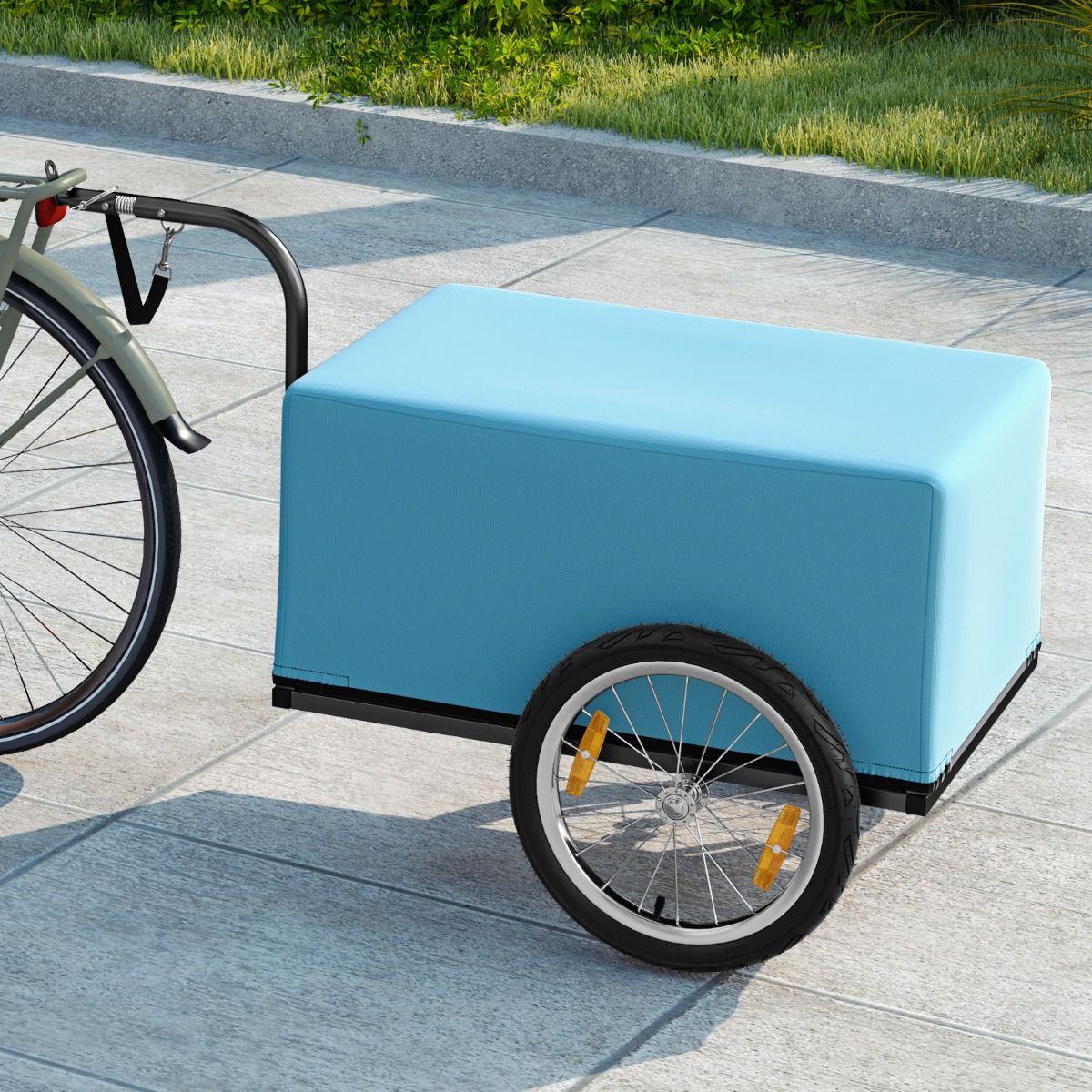 Bicycle Trailer with Foldable Frame Load 55 kg Bicycle Trolley with Oxford Cloth Cover 40 cm Air Wheels Blue Reflectors -