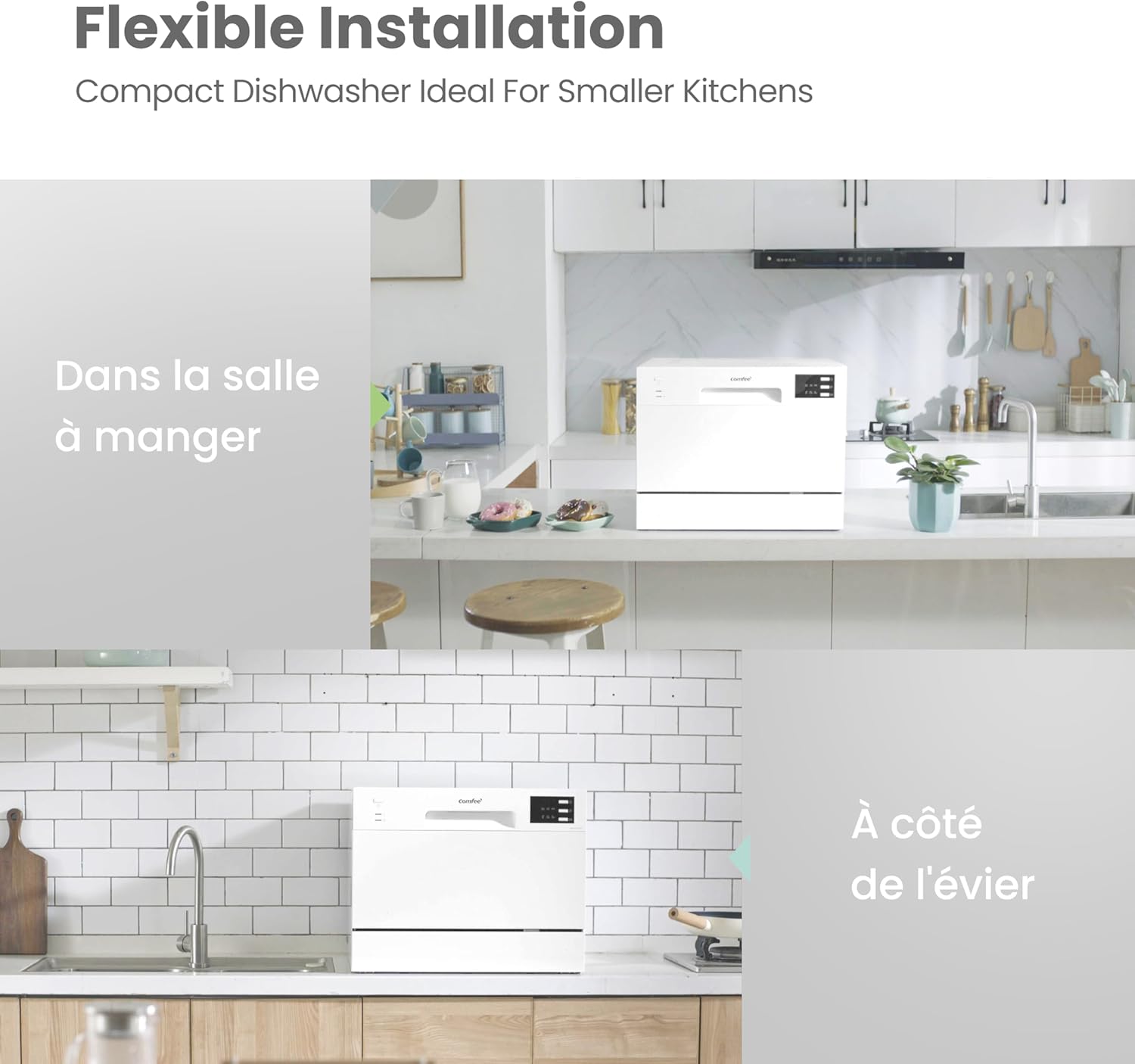 COMFEE' TD602E-W Compact free-standing dishwasher, LED display, 6.5 liters, white, noise level: 47 dB
