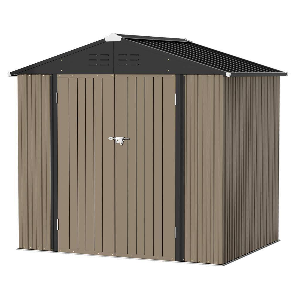 Patiowell 8 ft. W x 6 ft. D Outdoor Storage Brown Metal Shed with Sloping Roof (45 Sq. ft.) - Product image 1