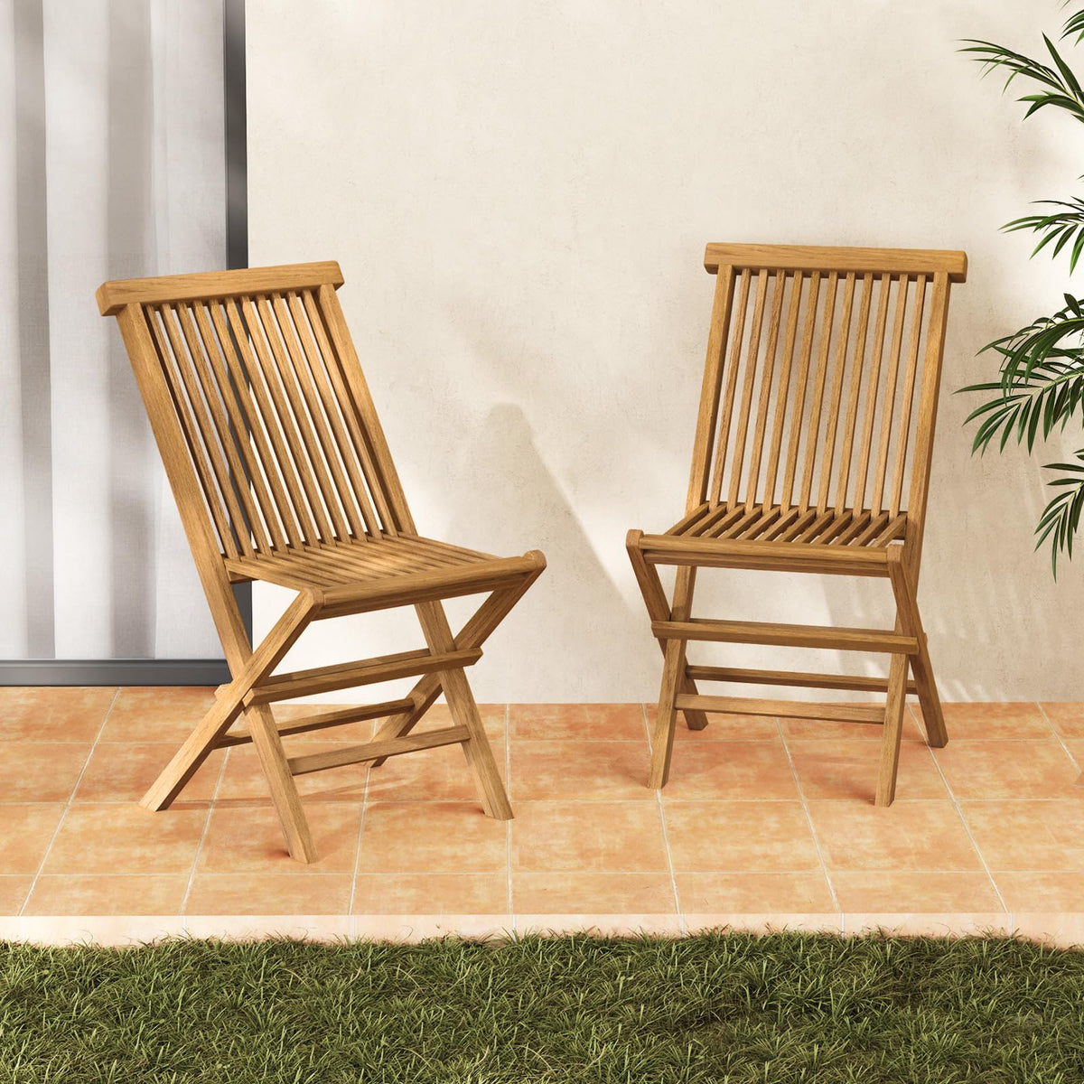 Tangkula Patio Folding Chairs Set of 2/4, Outdoor Teak Wood Chairs w/Slatted Seat & Backrest - Product image 4