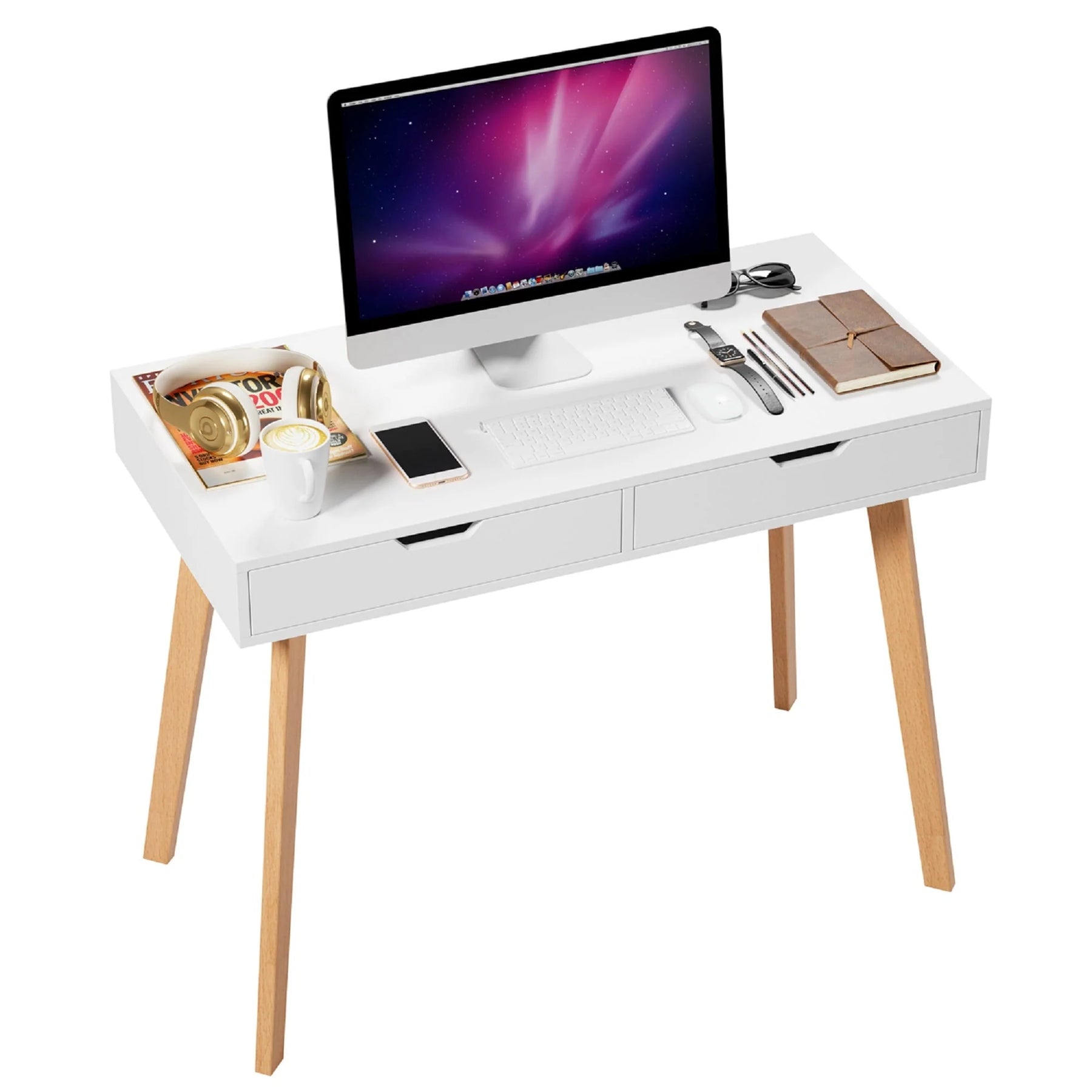 Homfa White Desk with Drawers, Study Work Desk Table for Home Office Writing - Product image 2