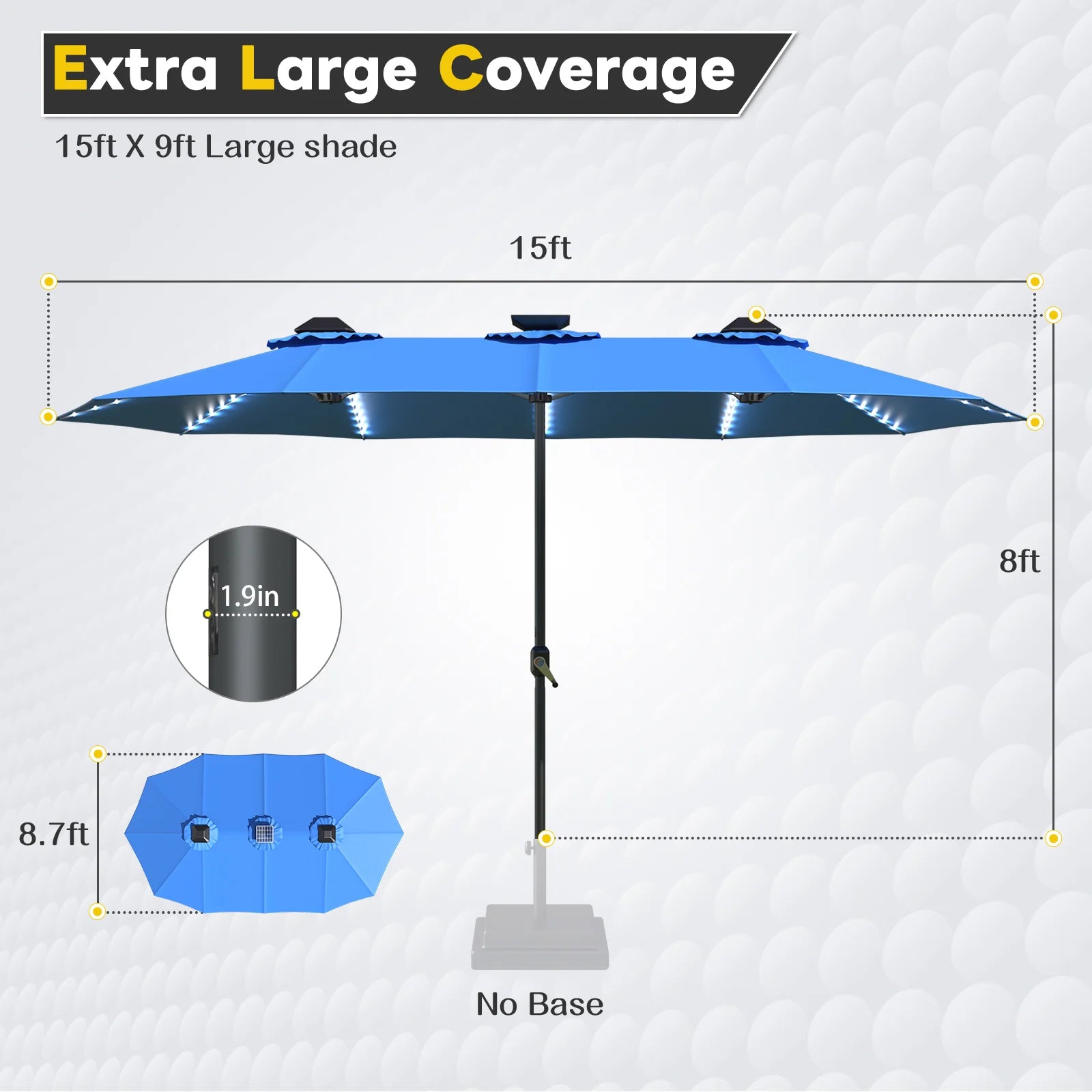 AECOJOY 15ft Patio Double-Sided Umbrella, 156 PCS Solar LED Light Outdoor Large Umbrella, Dark Blue - Product image 3