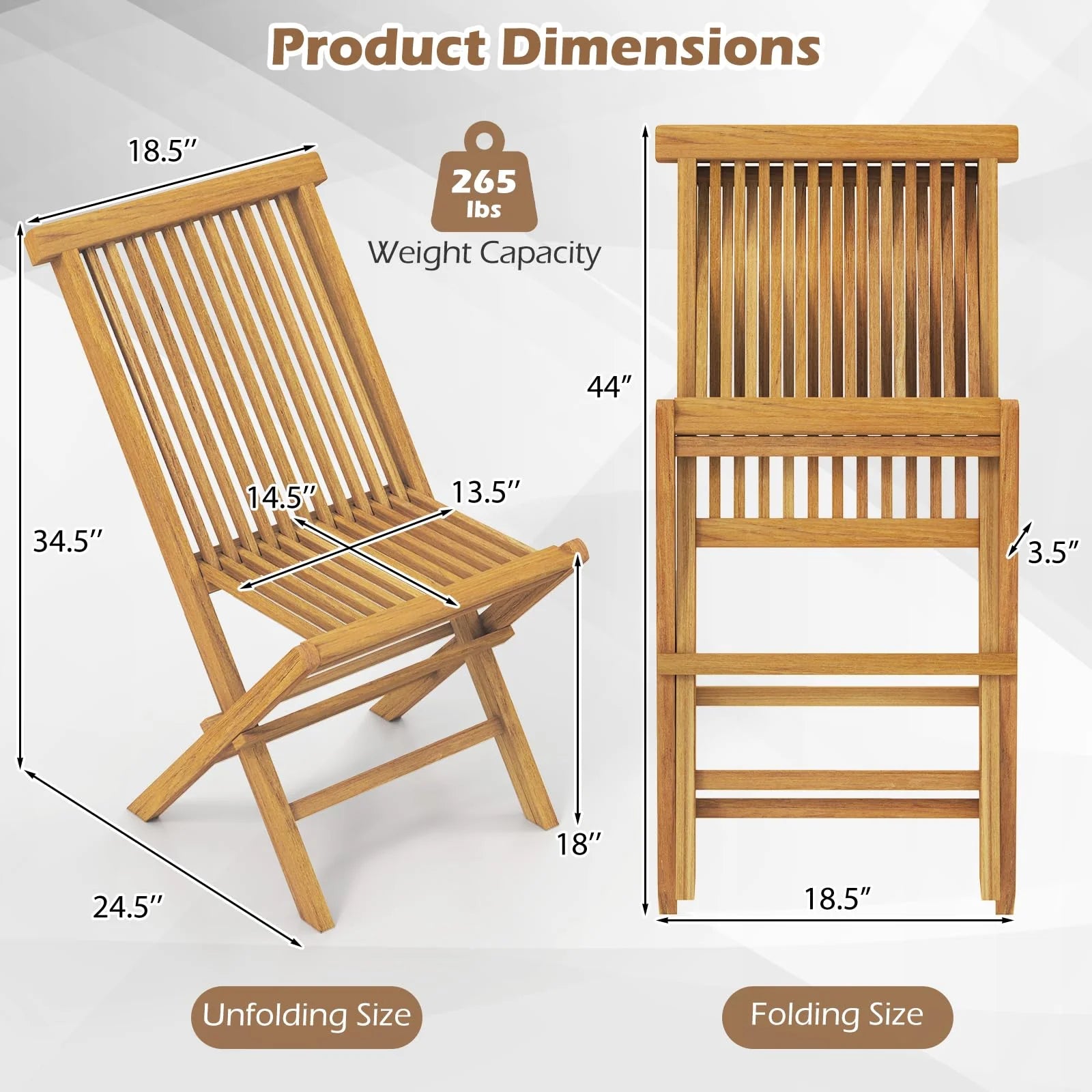 Tangkula Patio Folding Chairs Set of 2/4, Outdoor Teak Wood Chairs w/Slatted Seat & Backrest - Product image 3