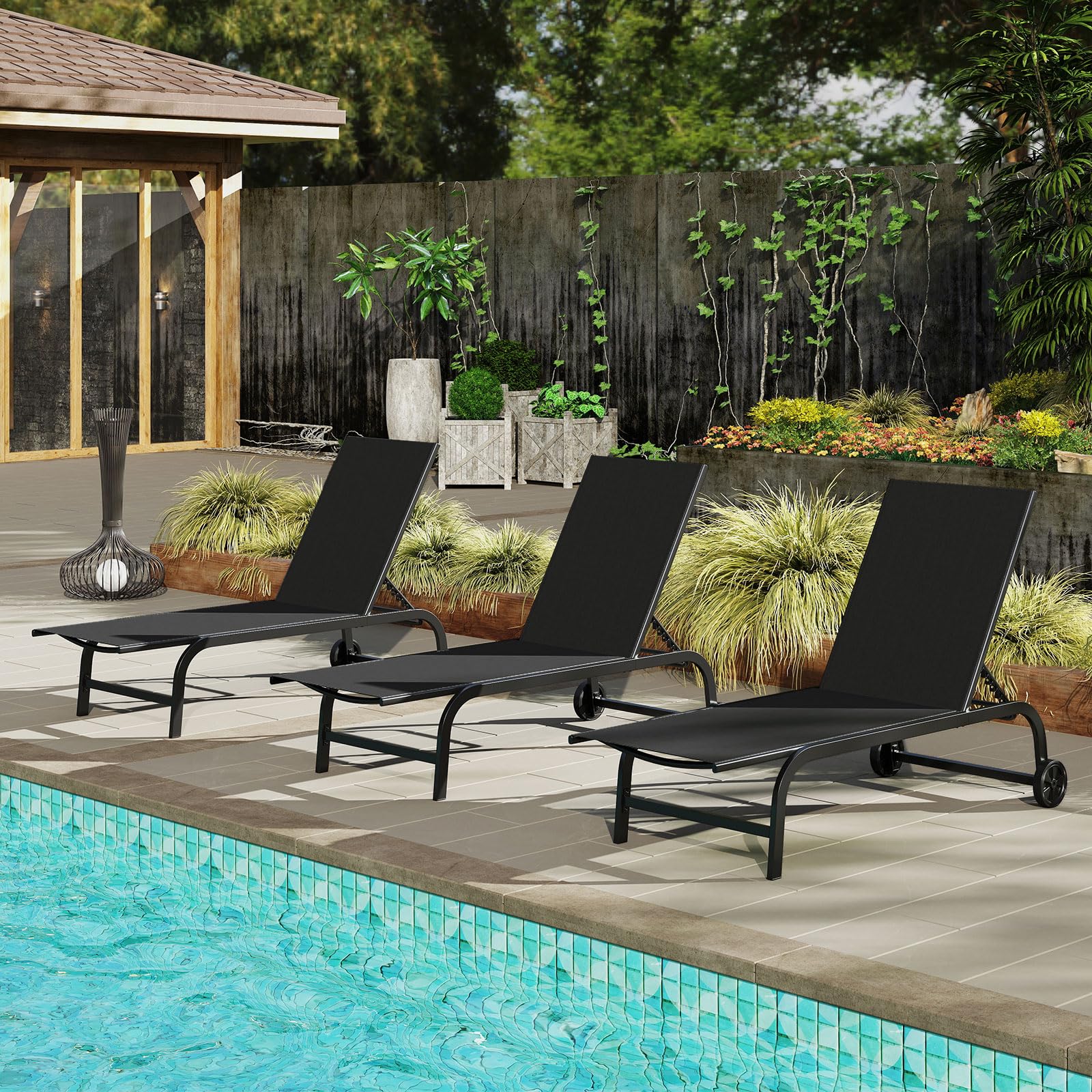 Tangkula Lounge Chair Outdoor 6-Position Recliner Metal Frame Breathable Fabric (1/2) - Product image 8